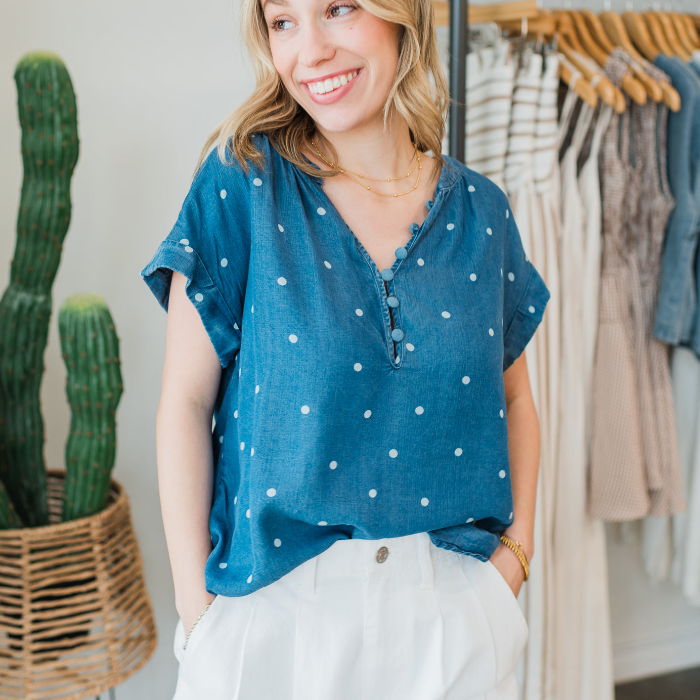 Kyle Top | Polka Dot Denim