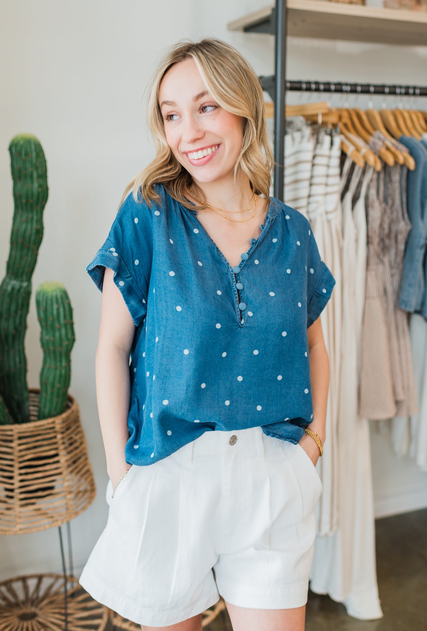 Kyle Top | Polka Dot Denim