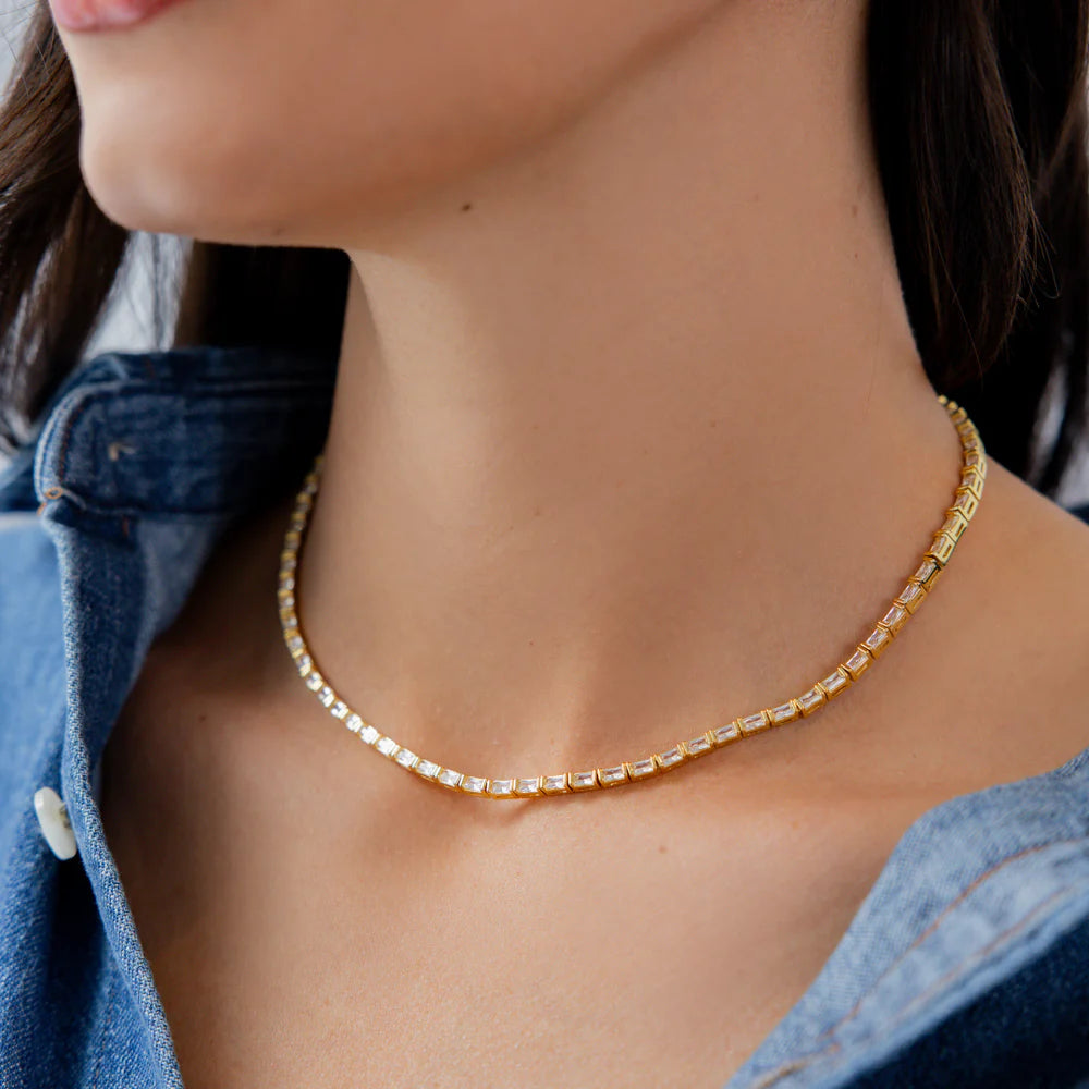 18K Gold Plated Necklace | Baguette Tennis