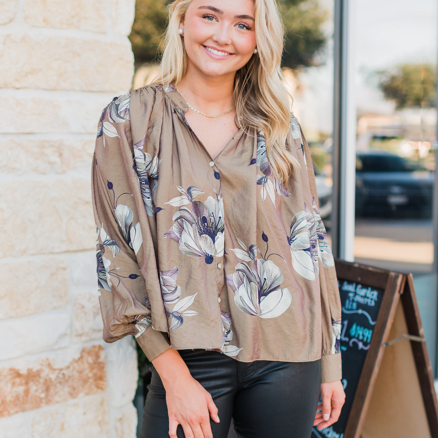 Naya Top | Taupe Floral