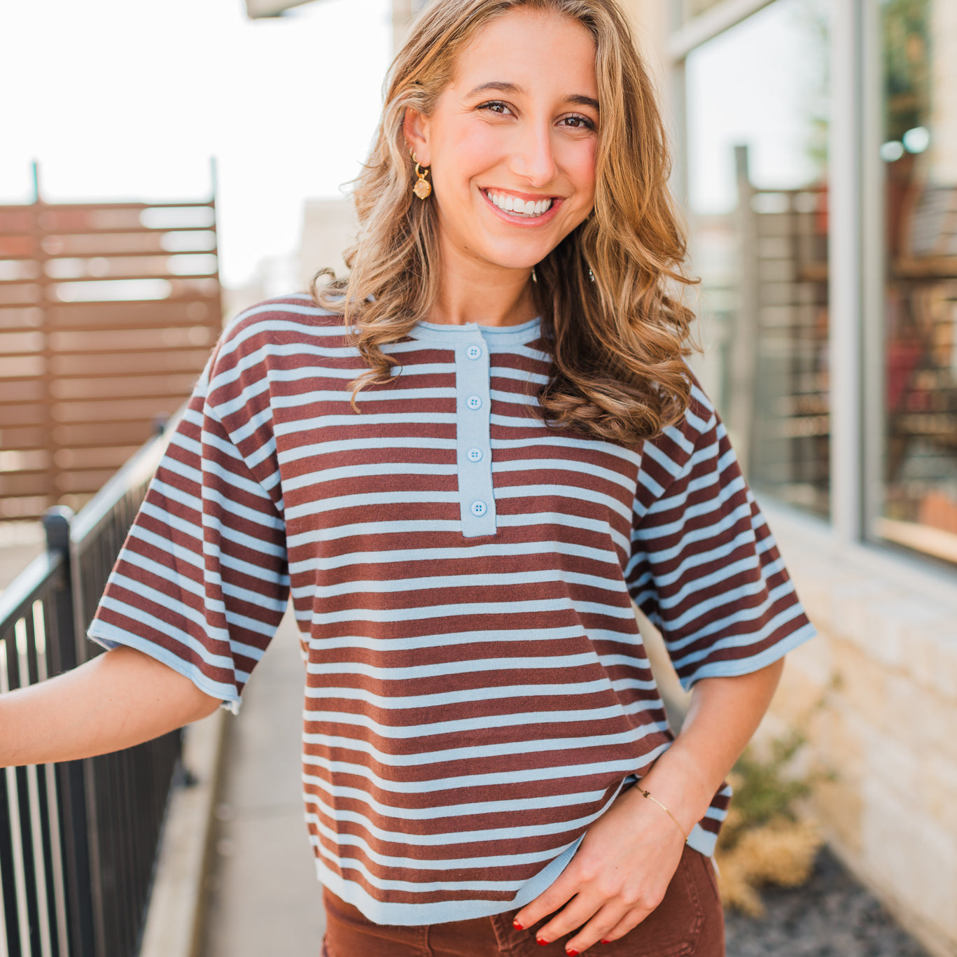 Kenna Sweater | Blue + Brown Stripe
