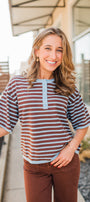 Kenna Sweater | Blue + Brown Stripe