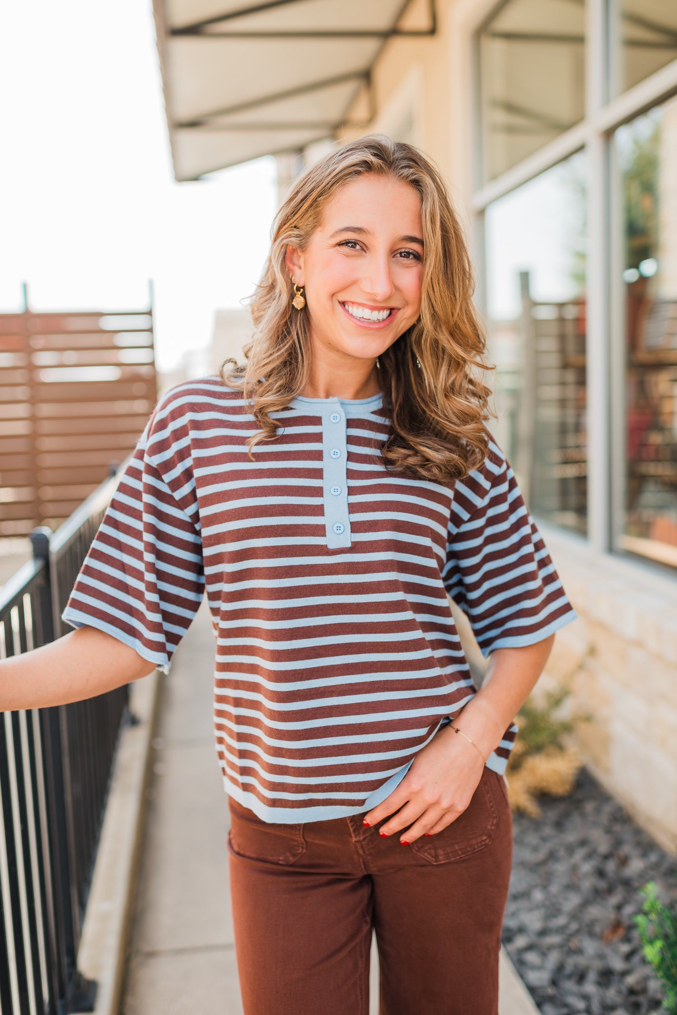 Kenna Sweater | Blue + Brown Stripe