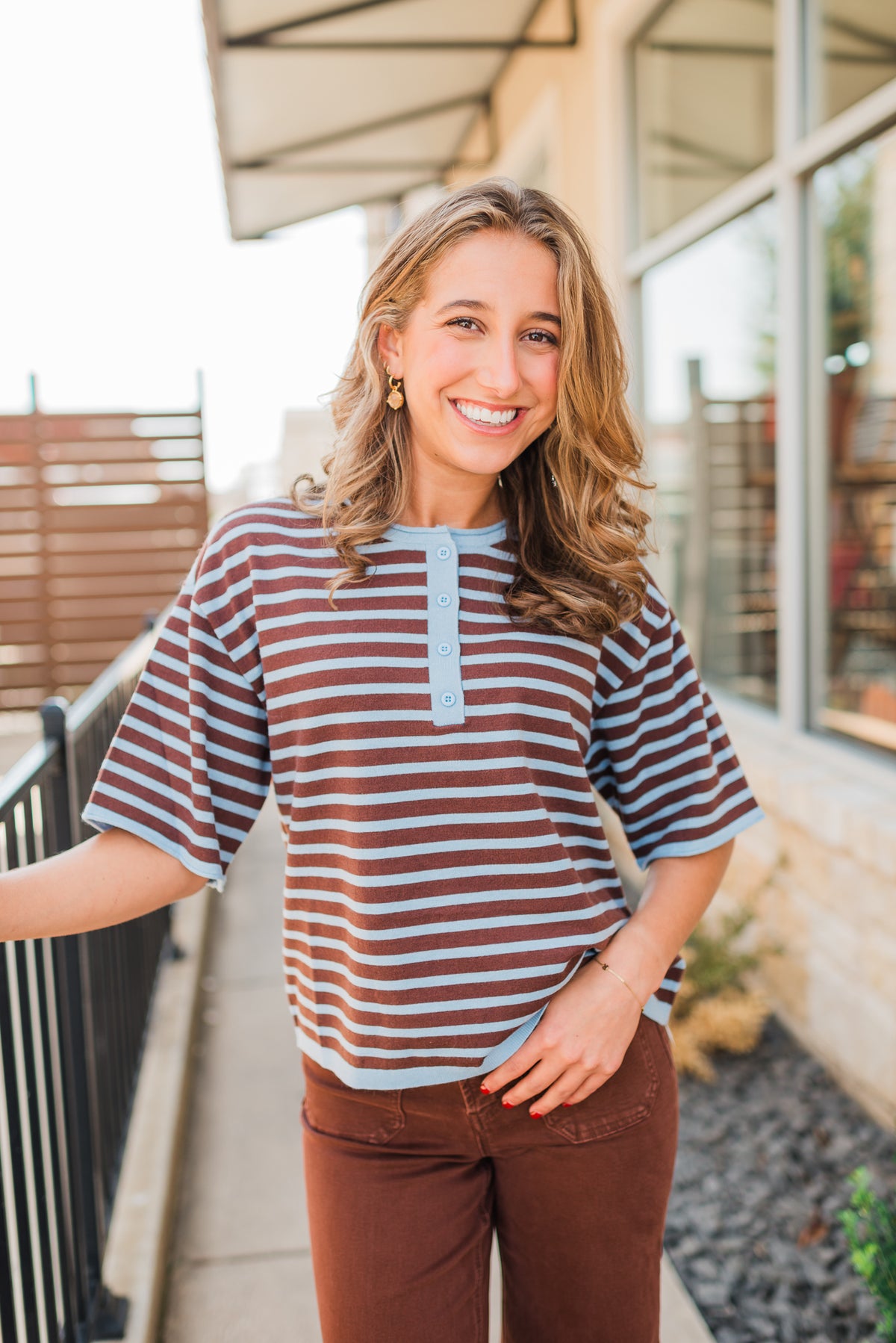 Kenna Sweater | Blue + Brown Stripe