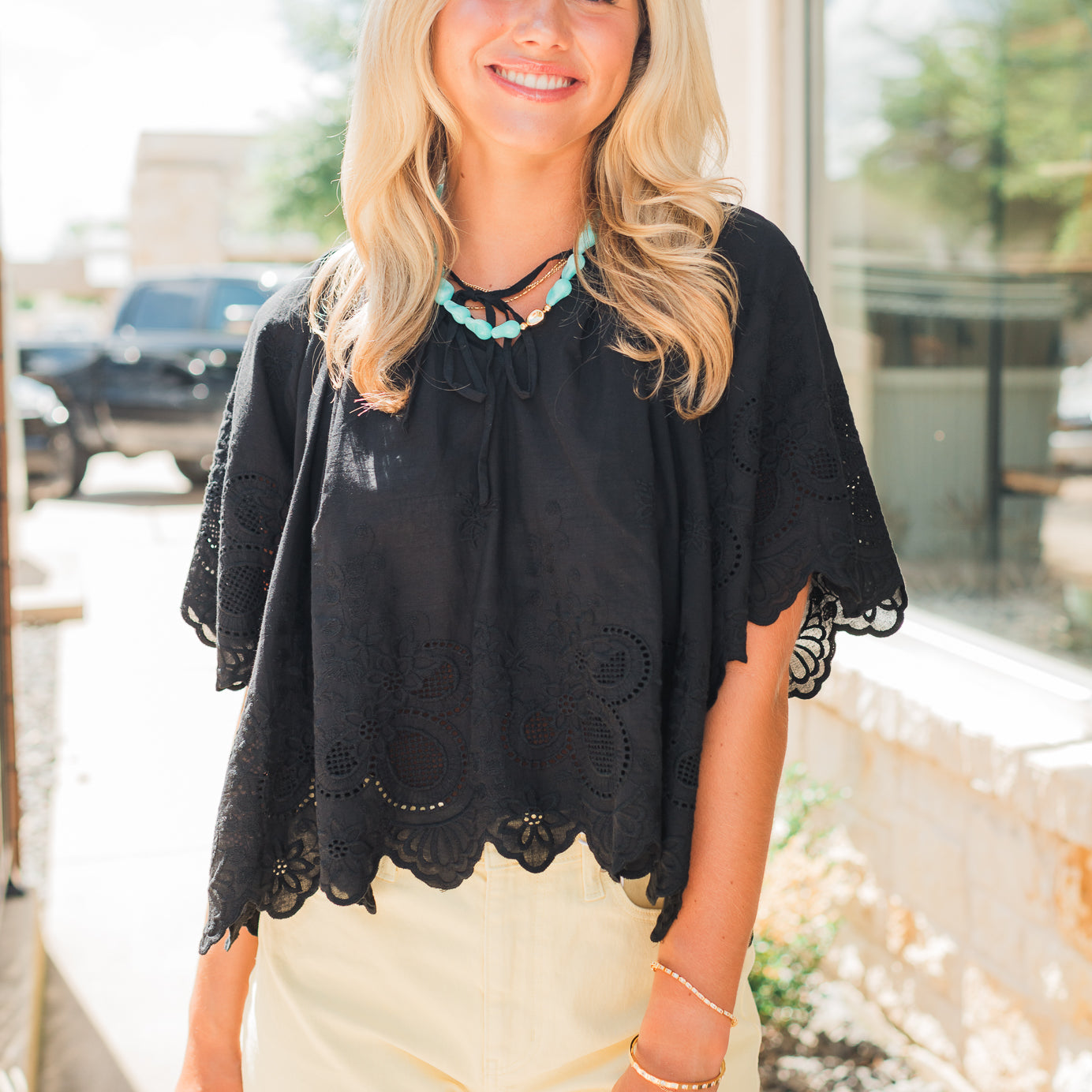 Gracie Eyelet Top | Black