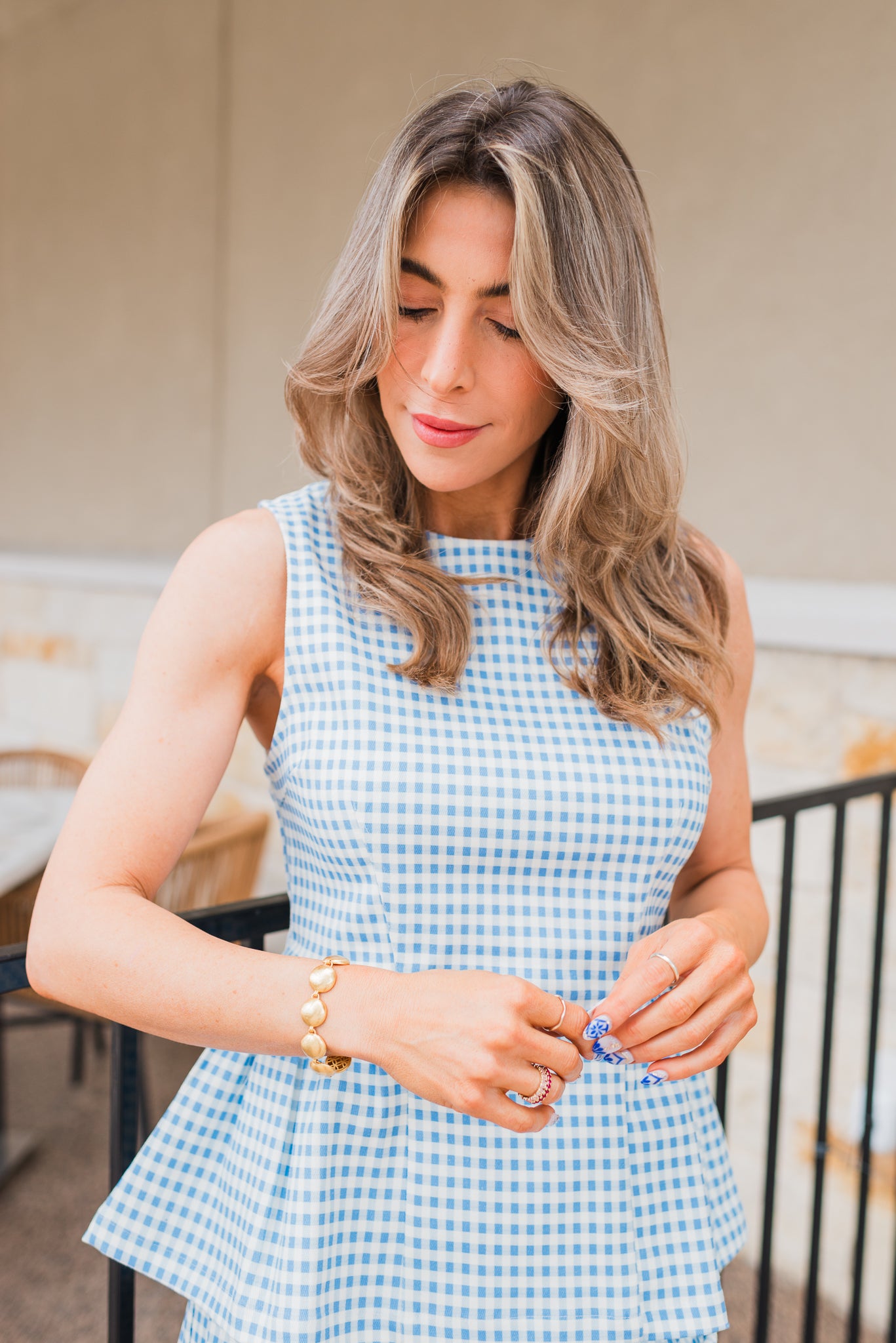 Kenna Peplum Top | Blue Gingham