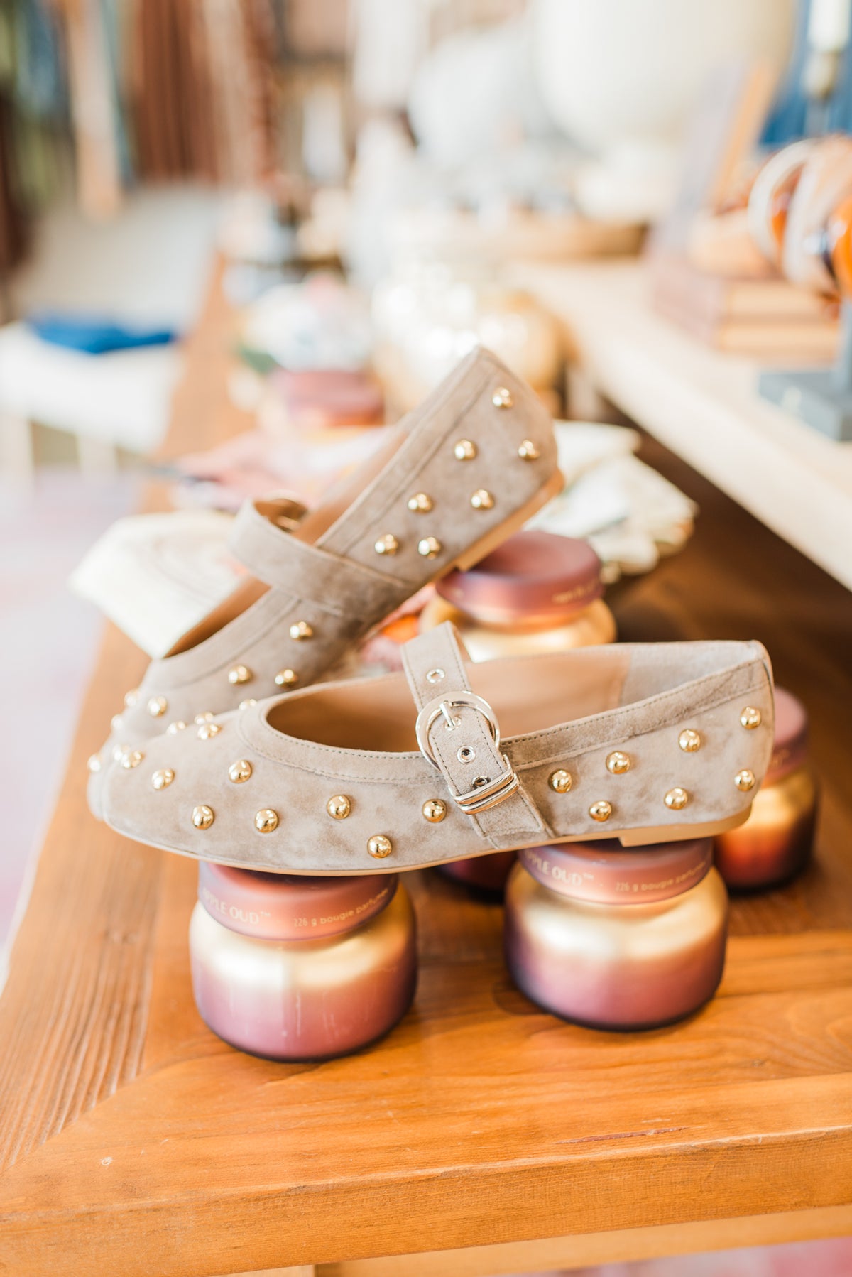Mikel Studded Flats | Olive Suede