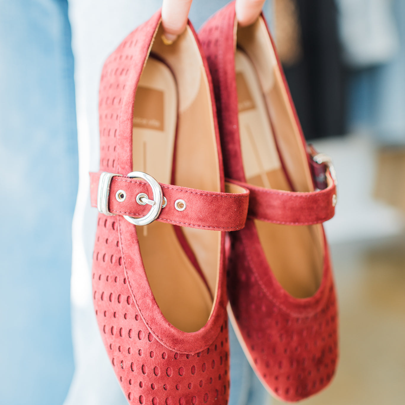 Mikela Studded Flats | Berry Suede