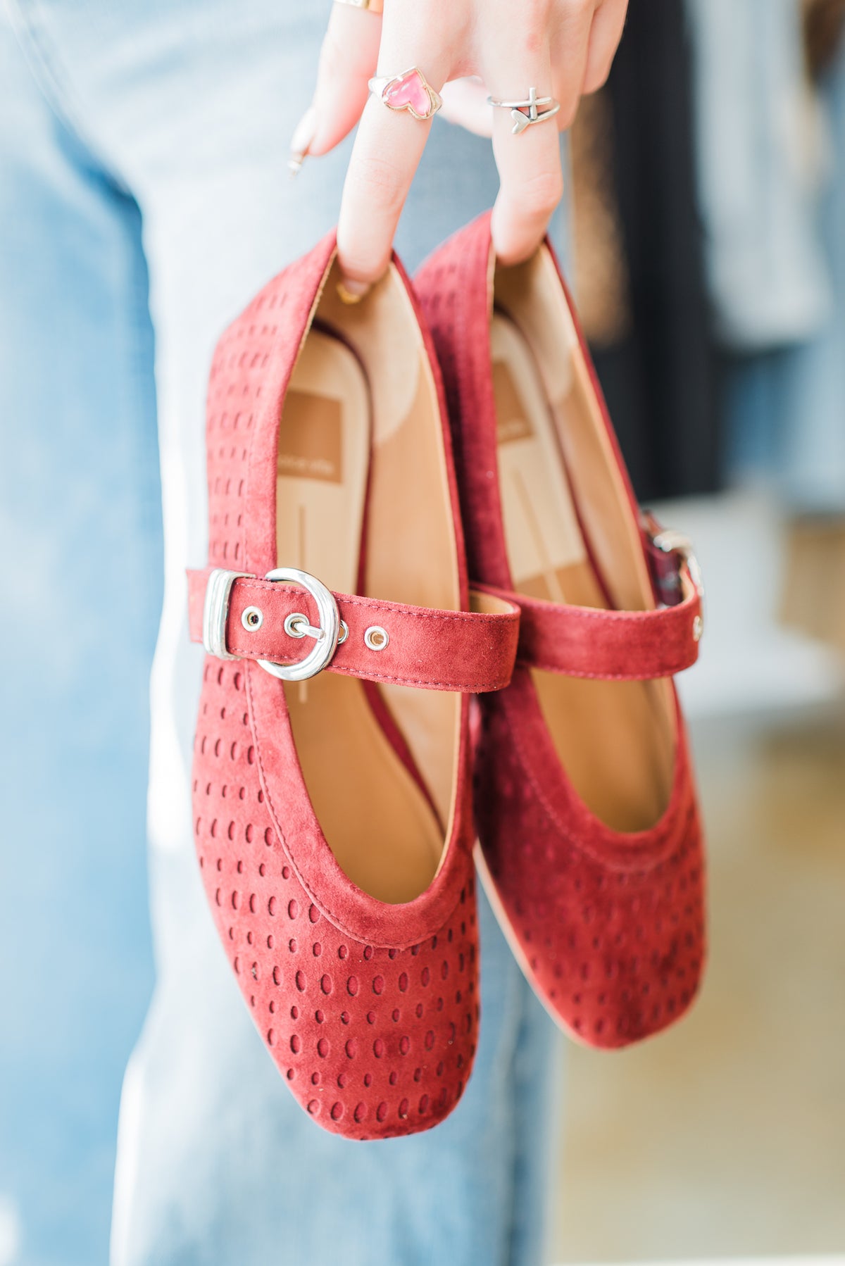 Mikela Studded Flats | Berry Suede