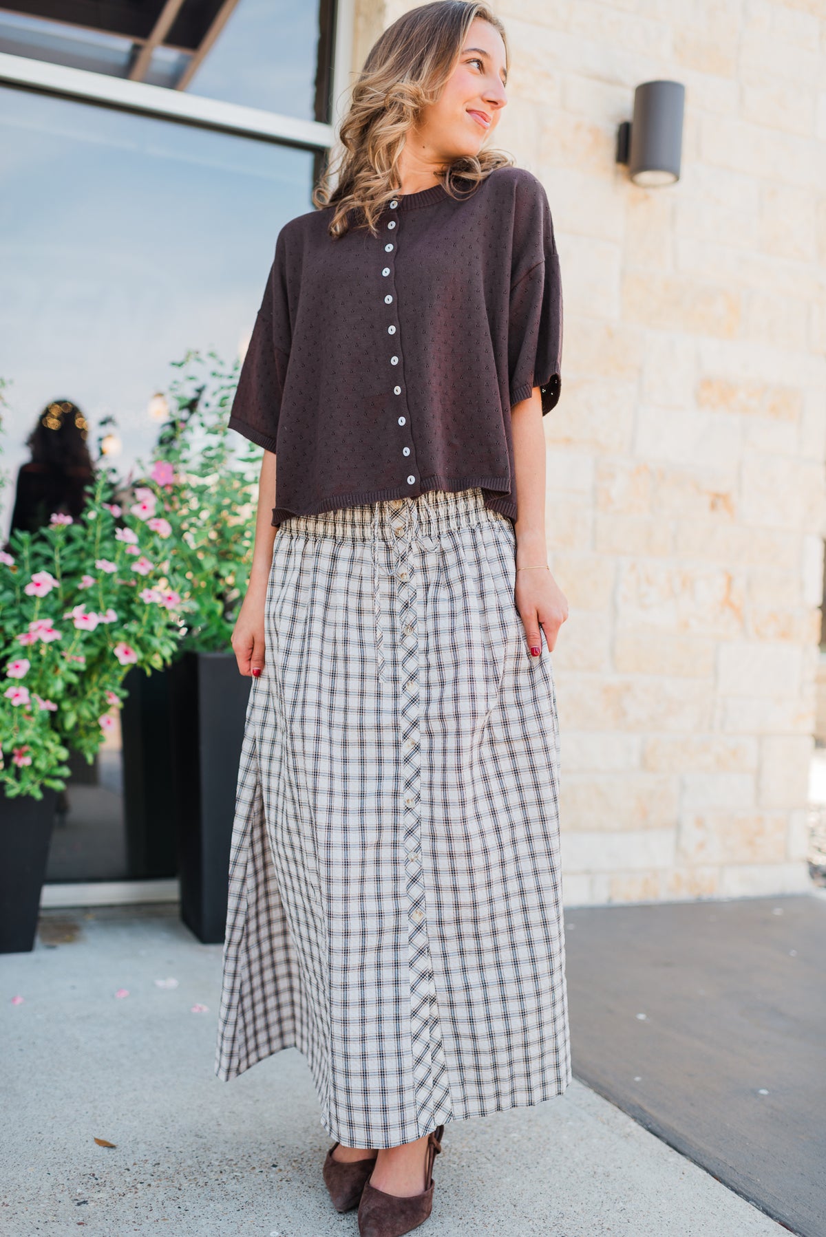 Sunday Stroll Skirt | Khaki Plaid