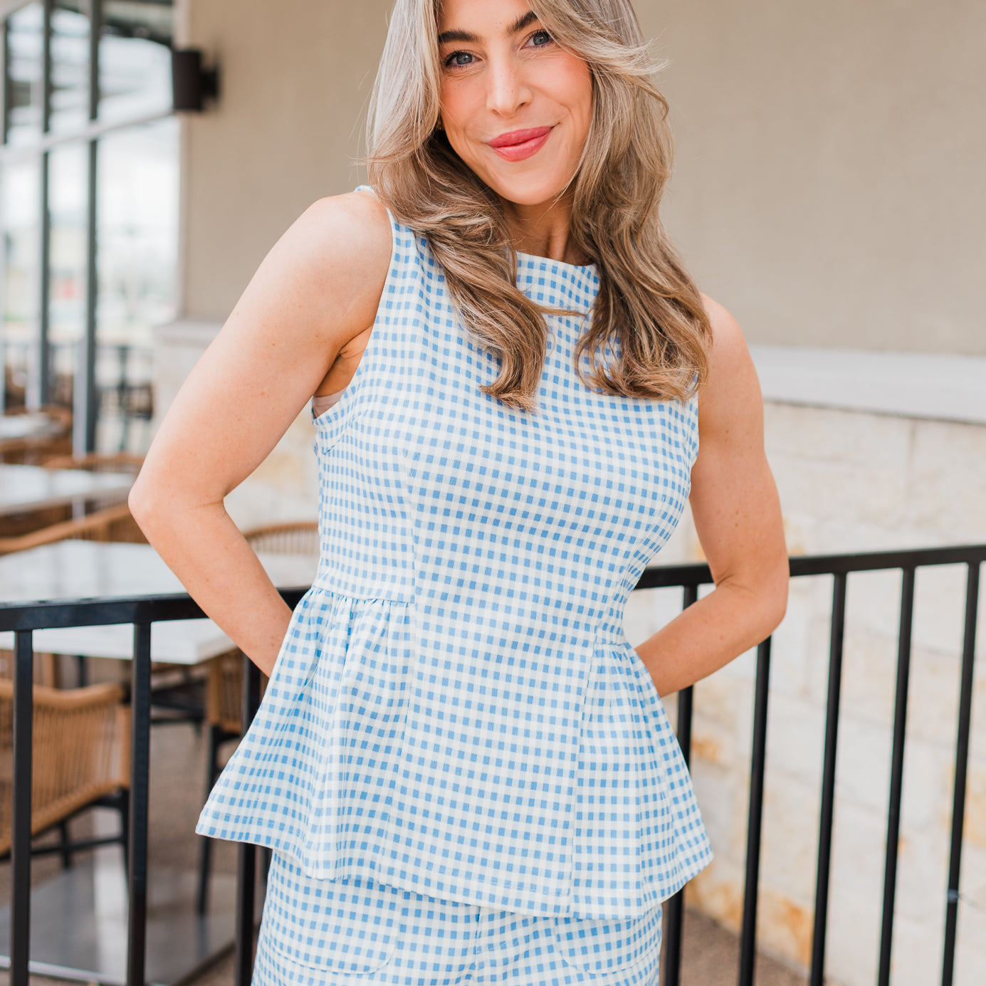 Kenna Peplum Top | Blue Gingham