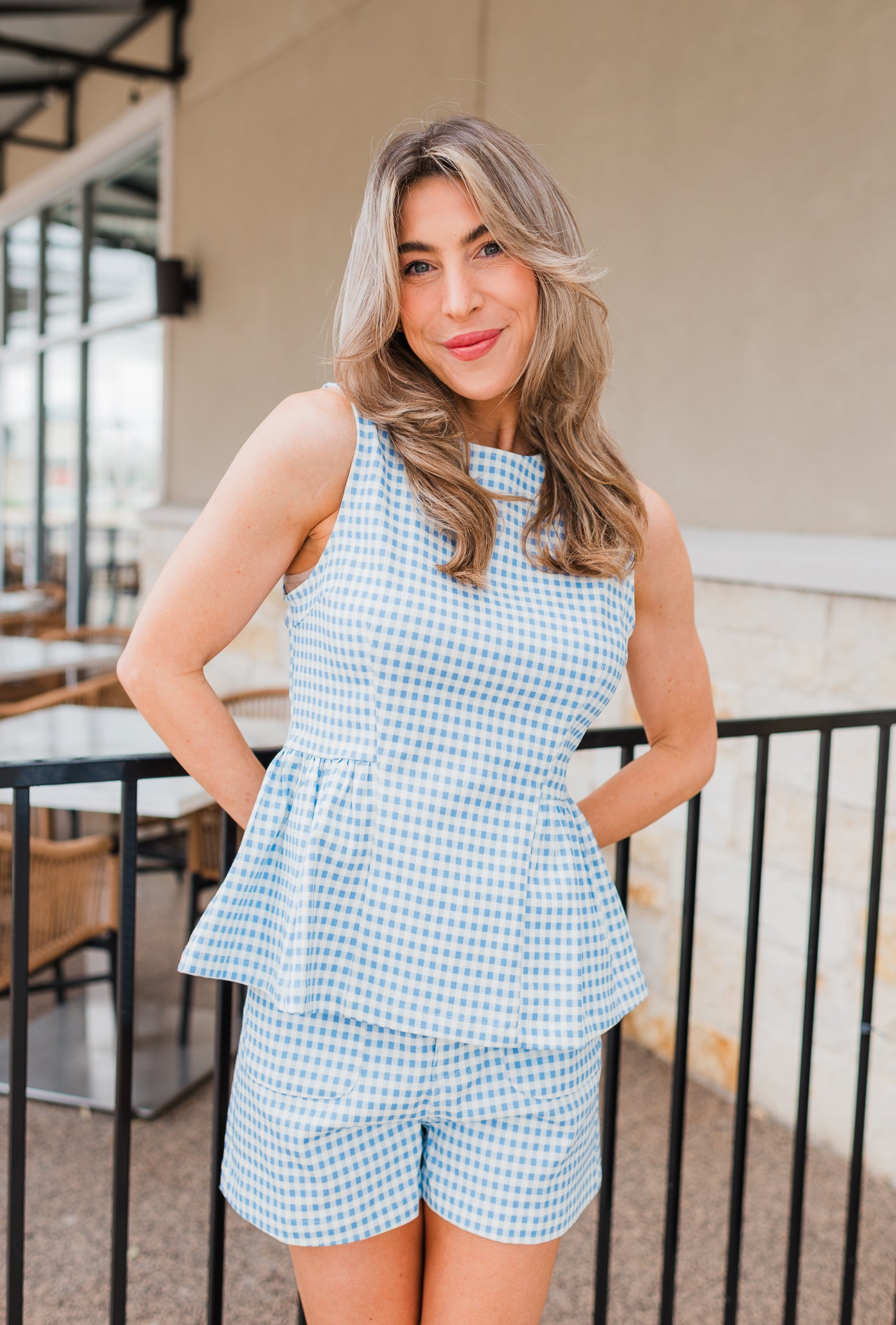Kenna Peplum Top | Blue Gingham