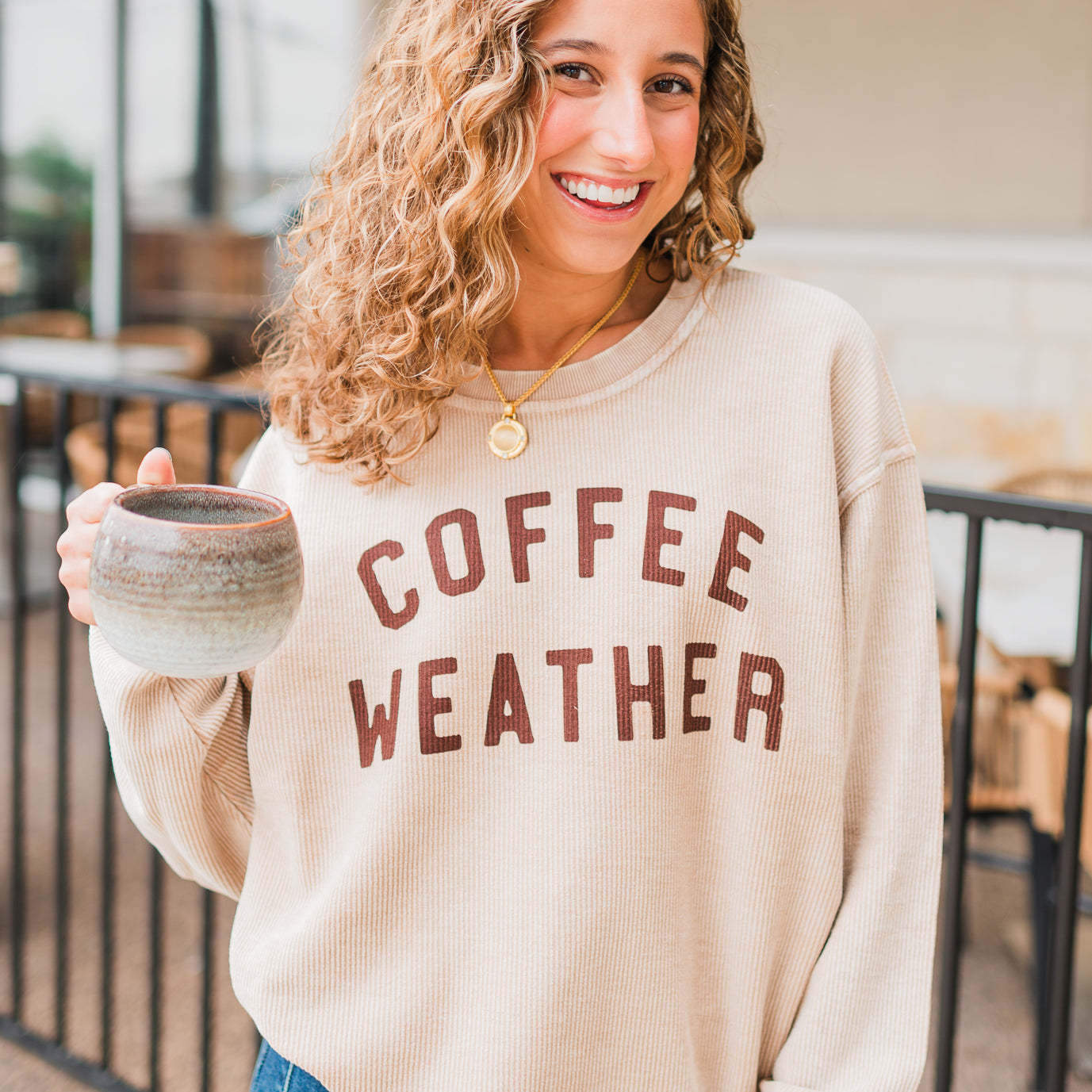 Coffee Weather Corded Pullover | Latte