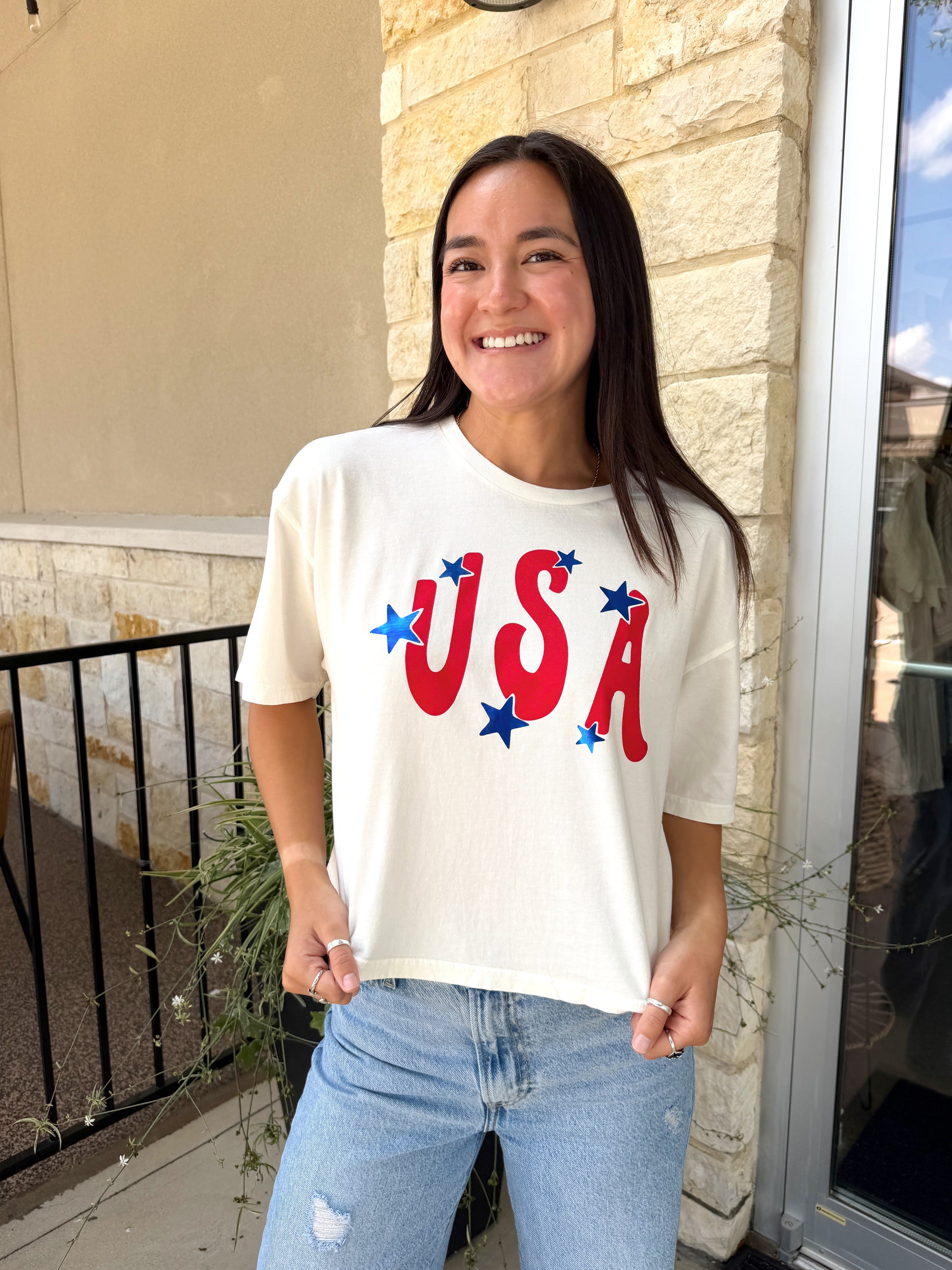 USA Boxy Tee | White