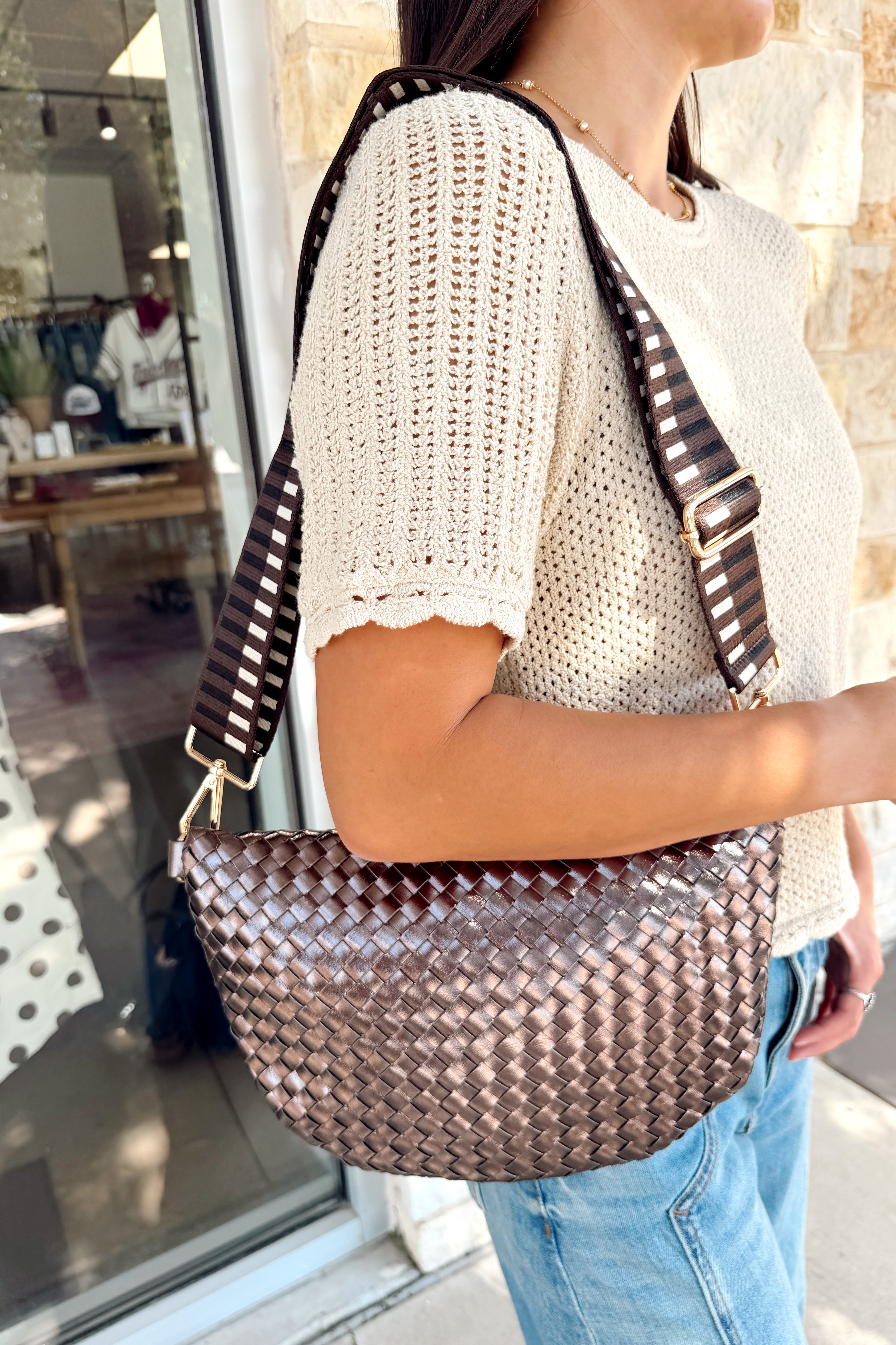 Mabry Woven Bag | Gunmetal Metallic