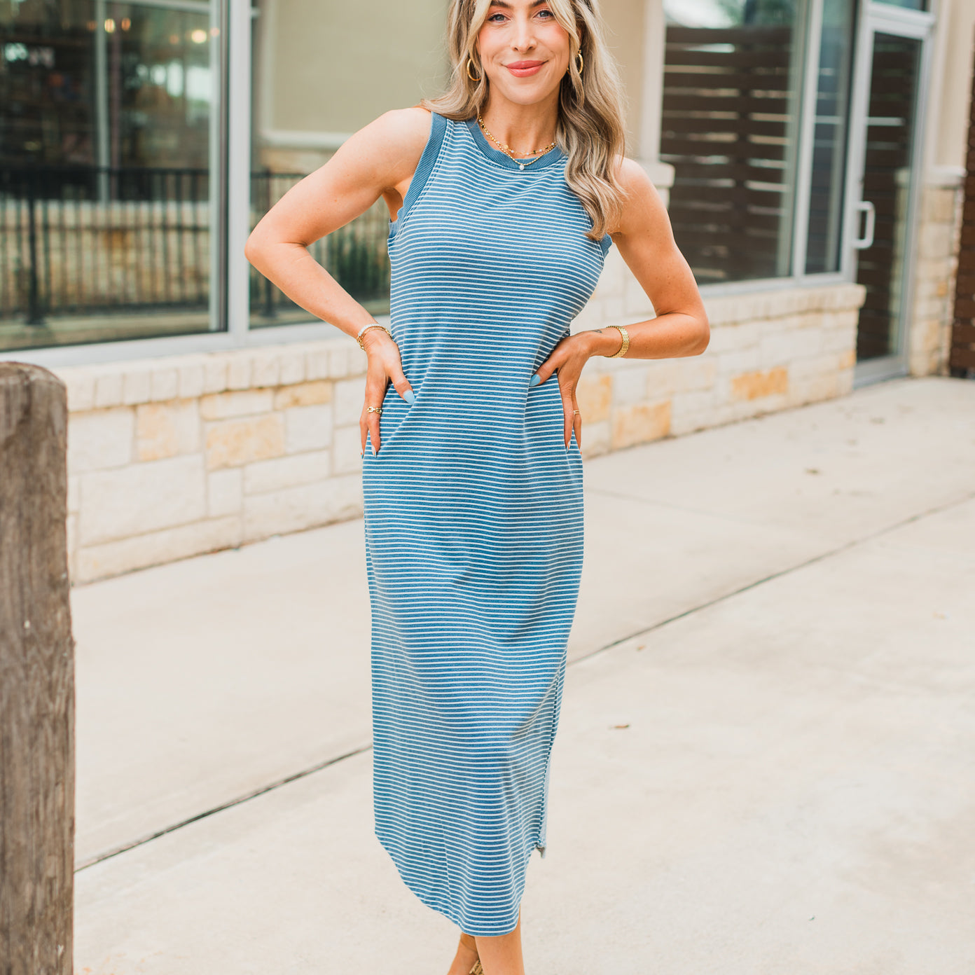 Augusta Dress | Denim Stripe