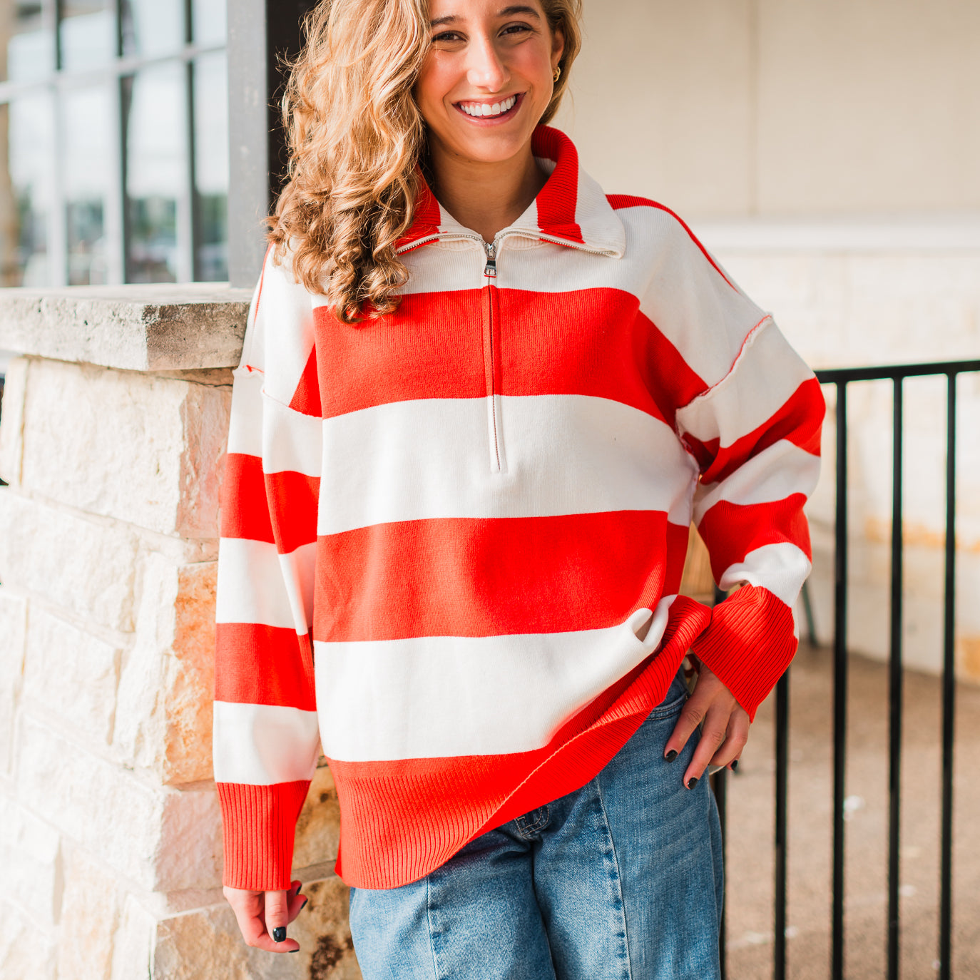 Noelle Pullover | Red Rugby Stripe