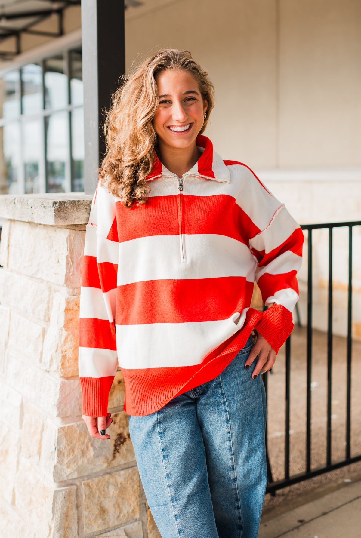 Noelle Pullover | Red Rugby Stripe