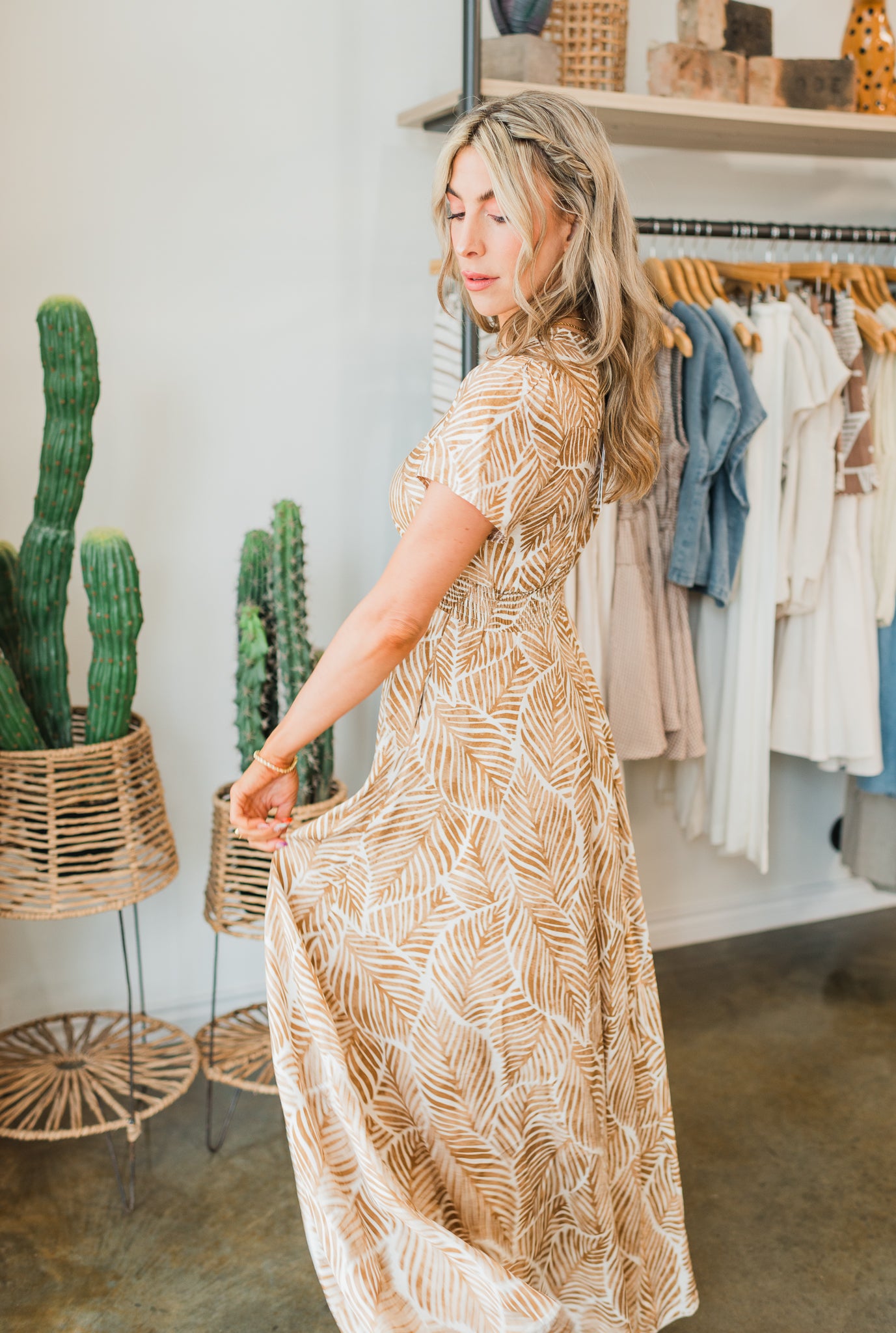 Molly Bracken | Sunset Palm Dress | Camel