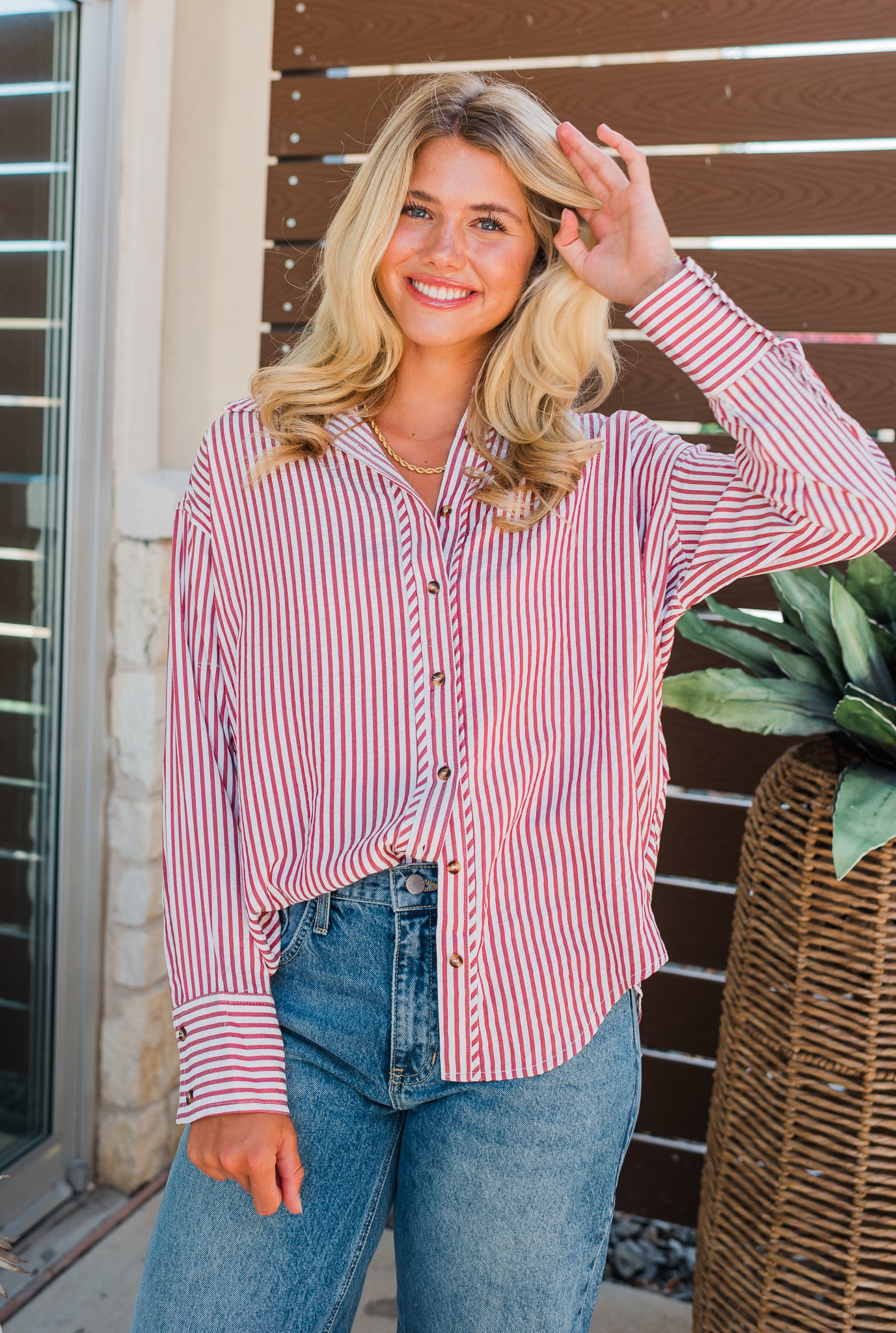 Aria Button Up Top | Brick