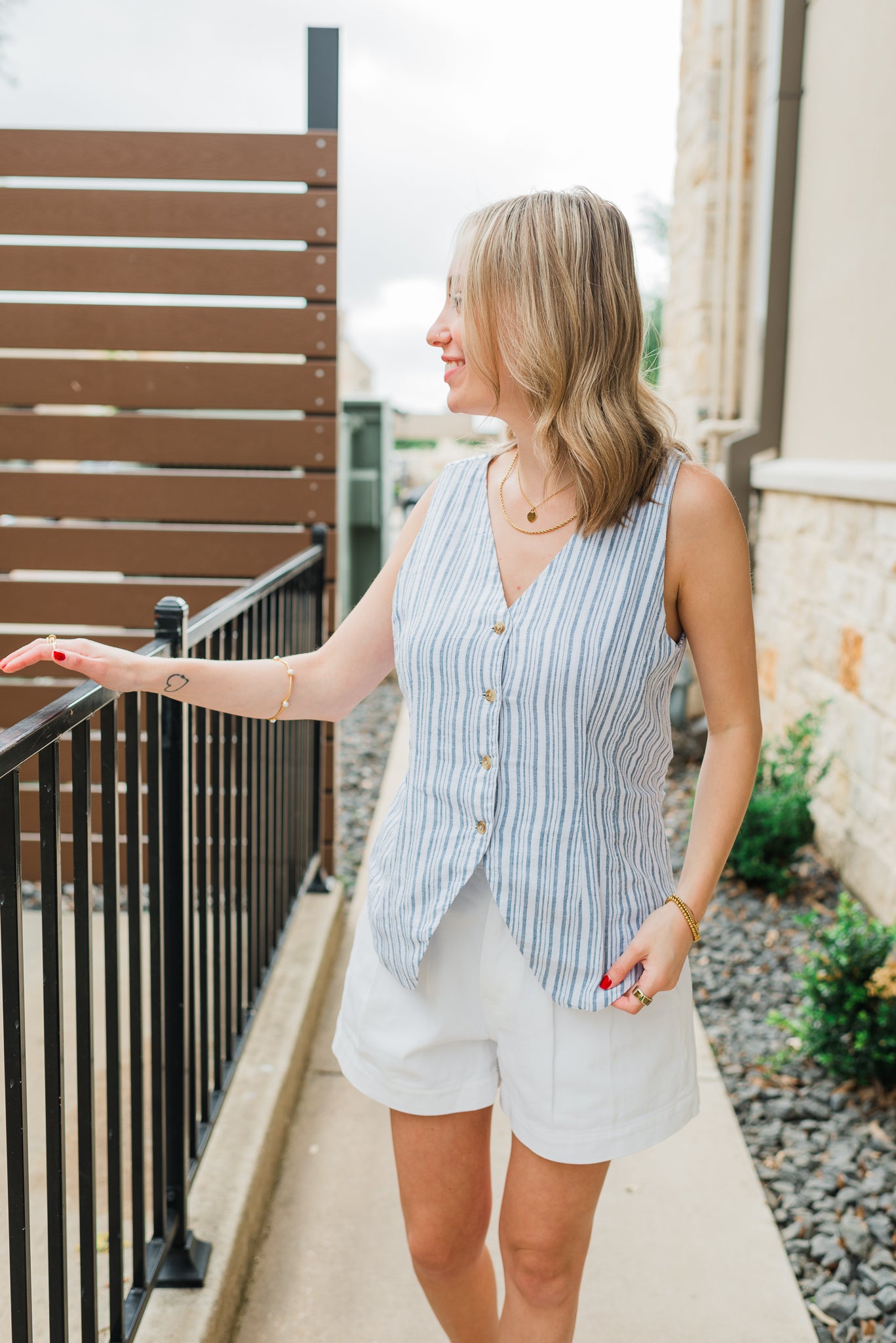 Quincy Linen Vest | Blue Stripe