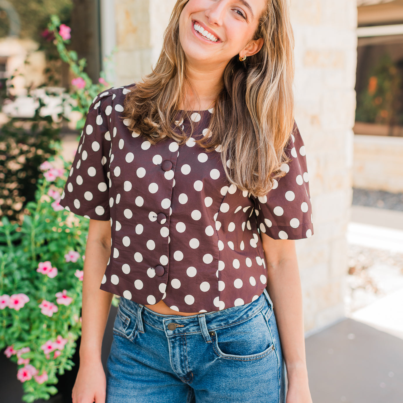 Alix Top | Espresso Polka Dot