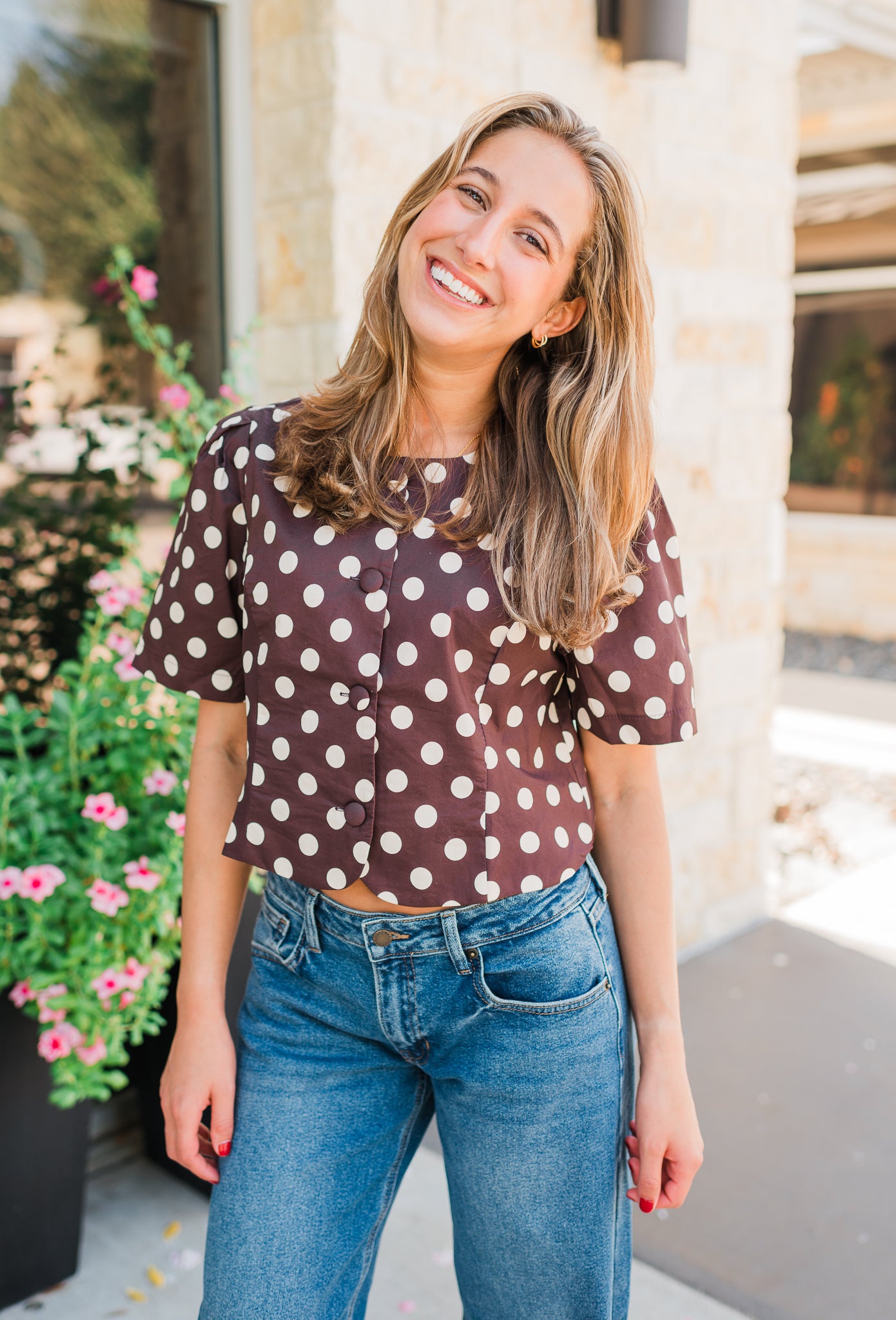 Alix Top | Espresso Polka Dot