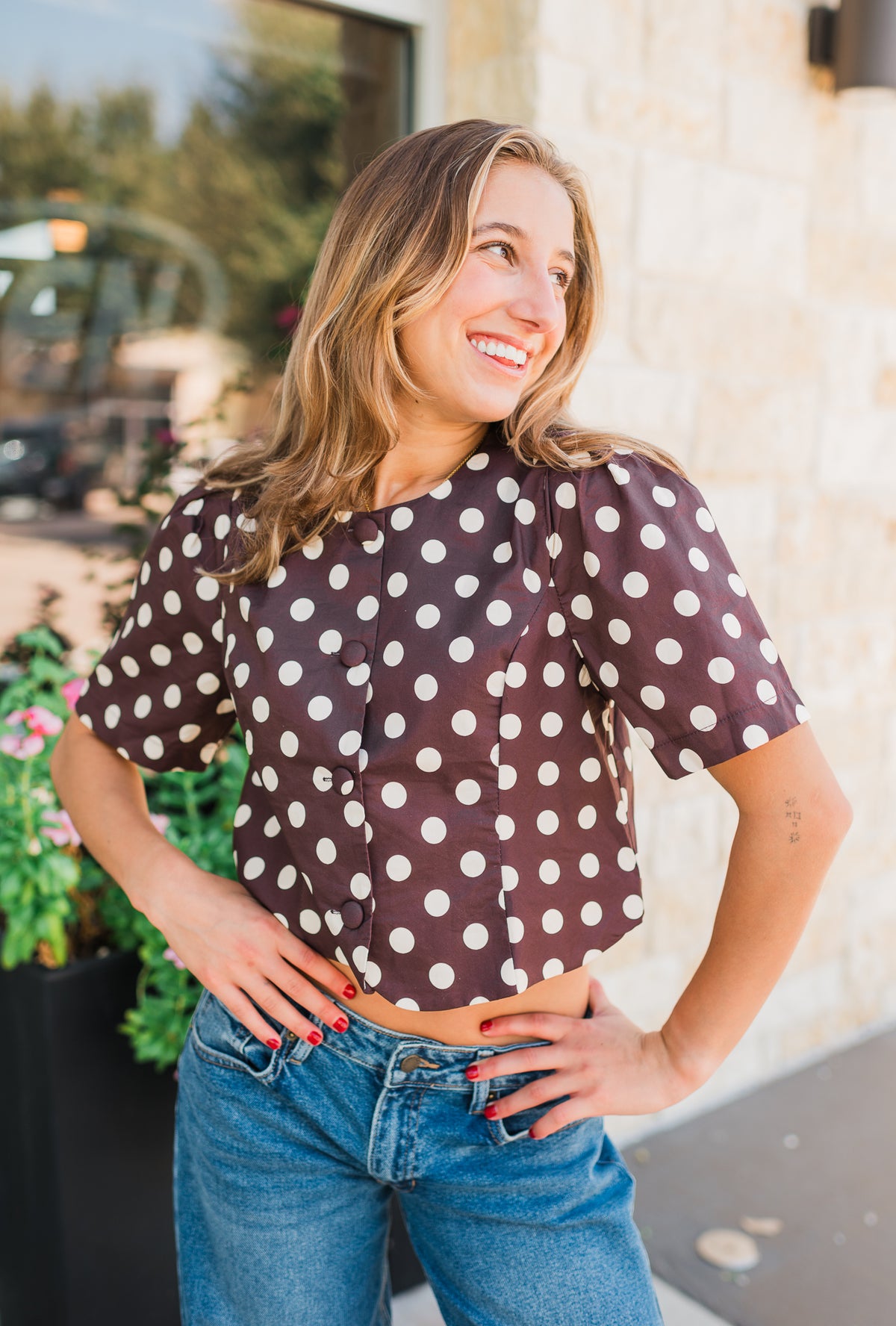 Alix Top | Espresso Polka Dot