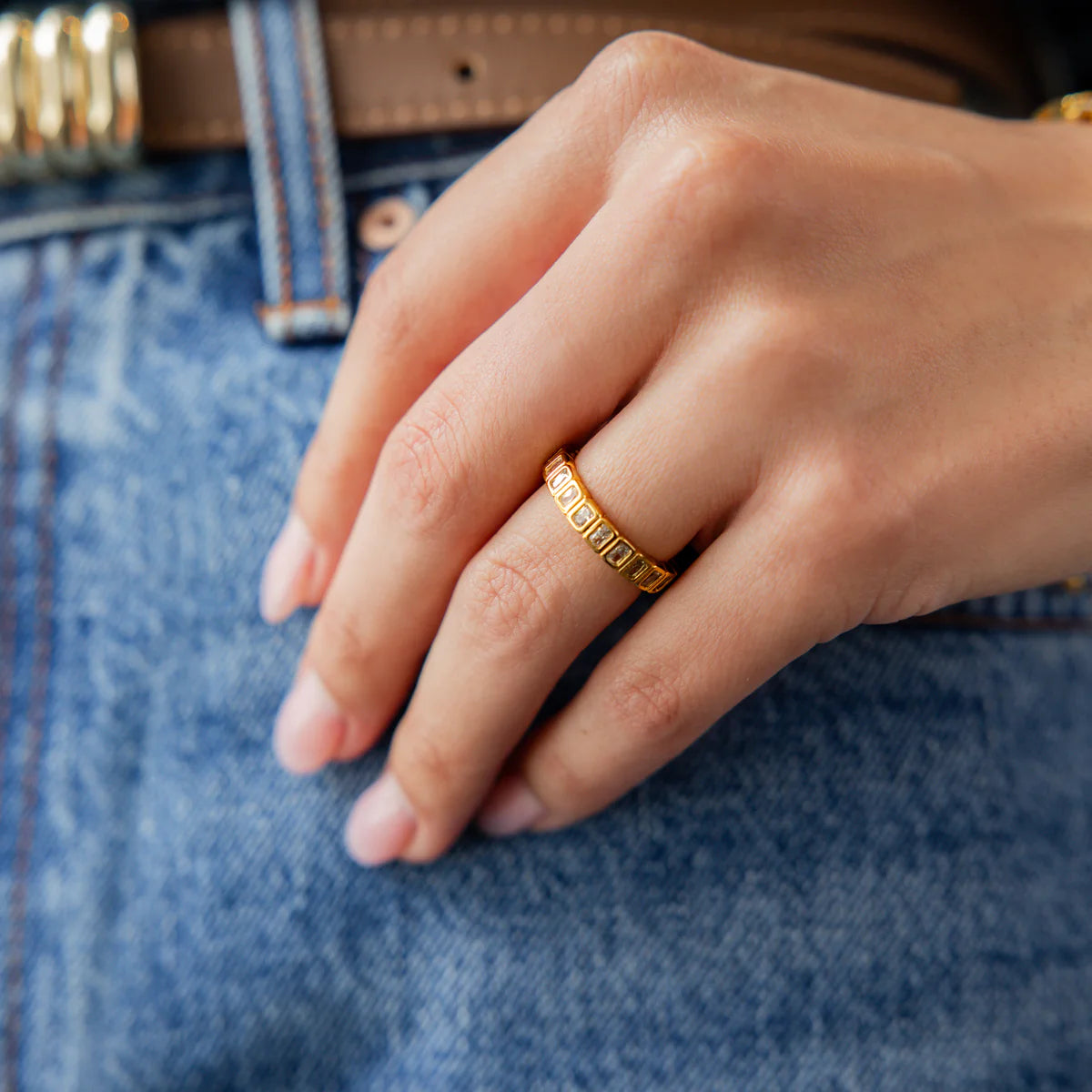 18K Gold Plated Ring | Tennis Emerald Cut