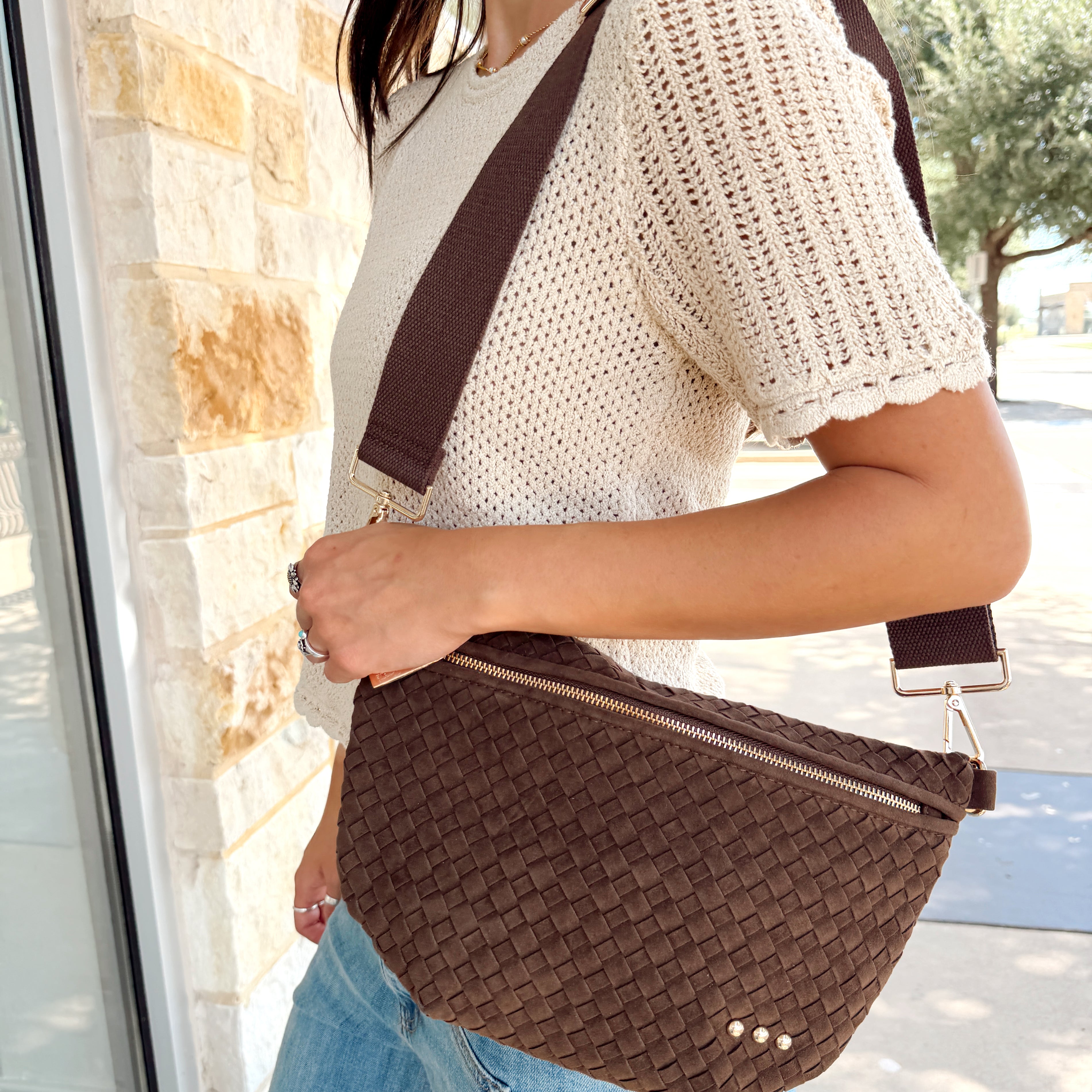 Mabry Woven Bag | Chocolate Suede