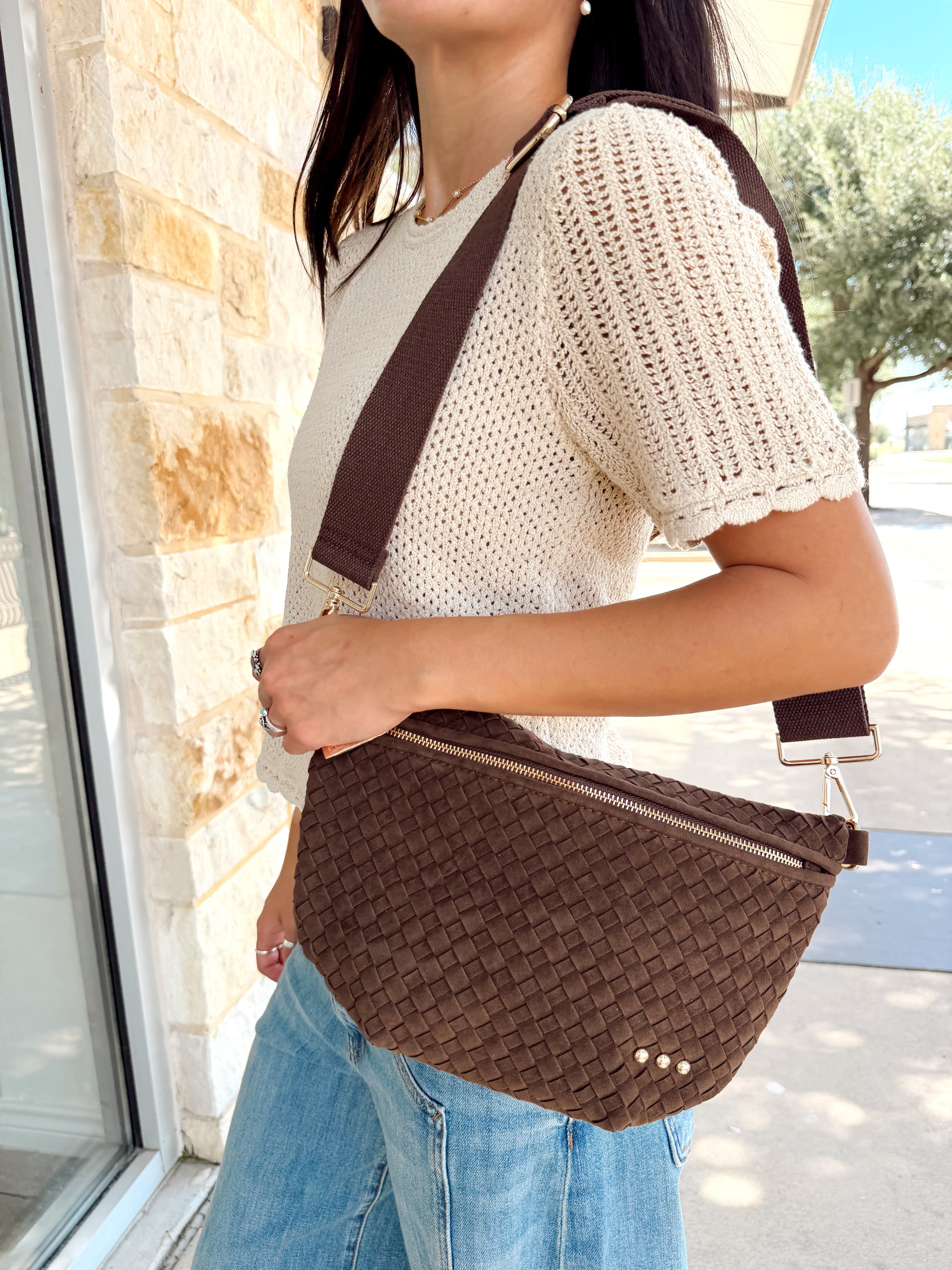 Mabry Woven Bag | Chocolate Suede