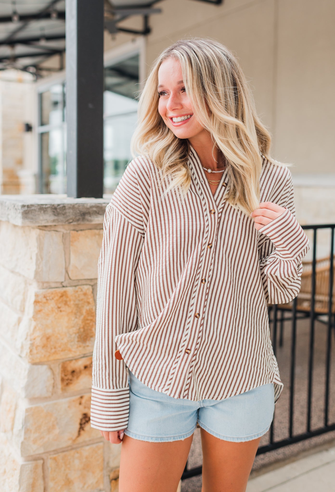 Aria Button Up Top | Brown
