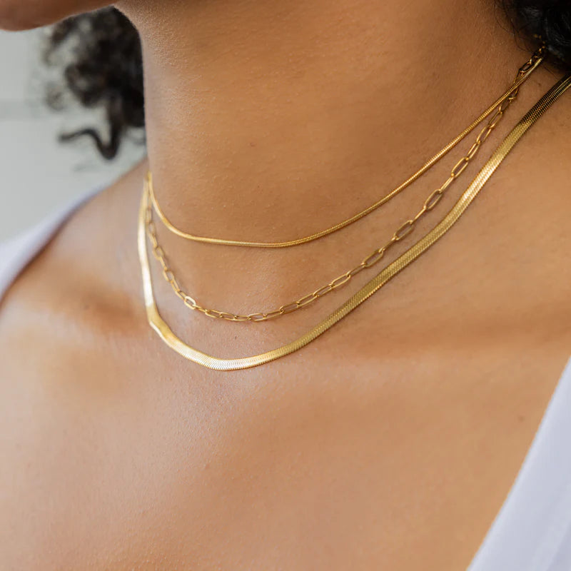 Waterproof Gold Triple Paperclip Necklace