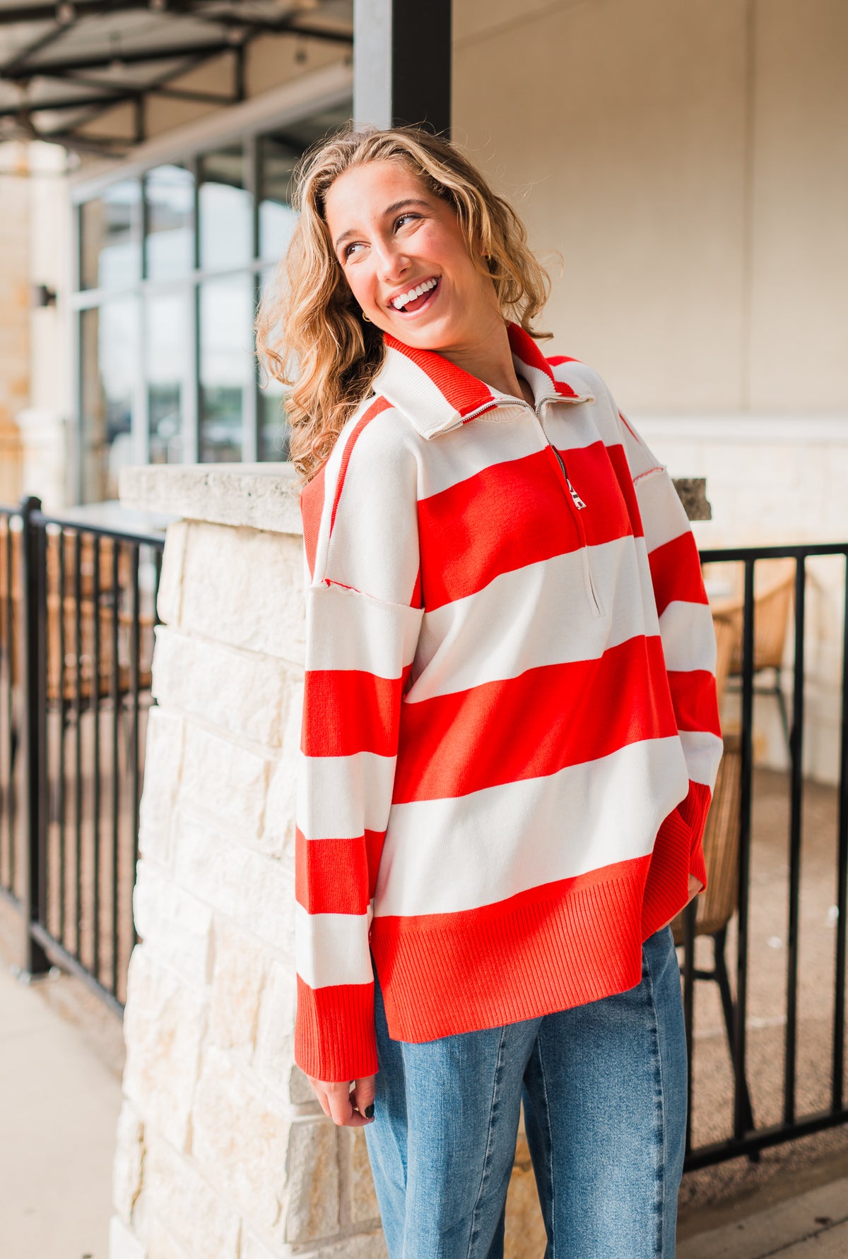 Noelle Pullover | Red Rugby Stripe