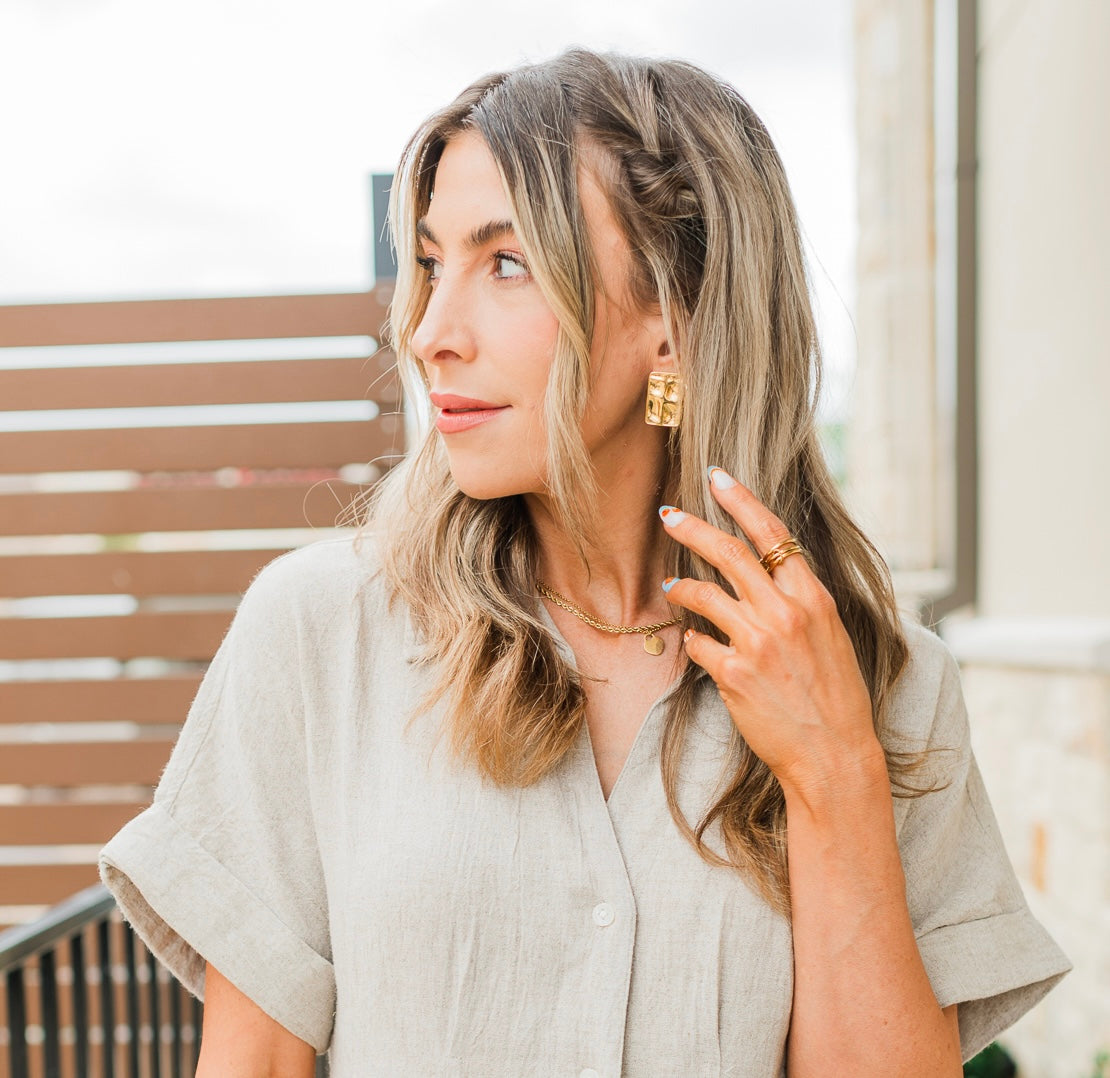 Waterproof Gold Statement Rectangular Earrings