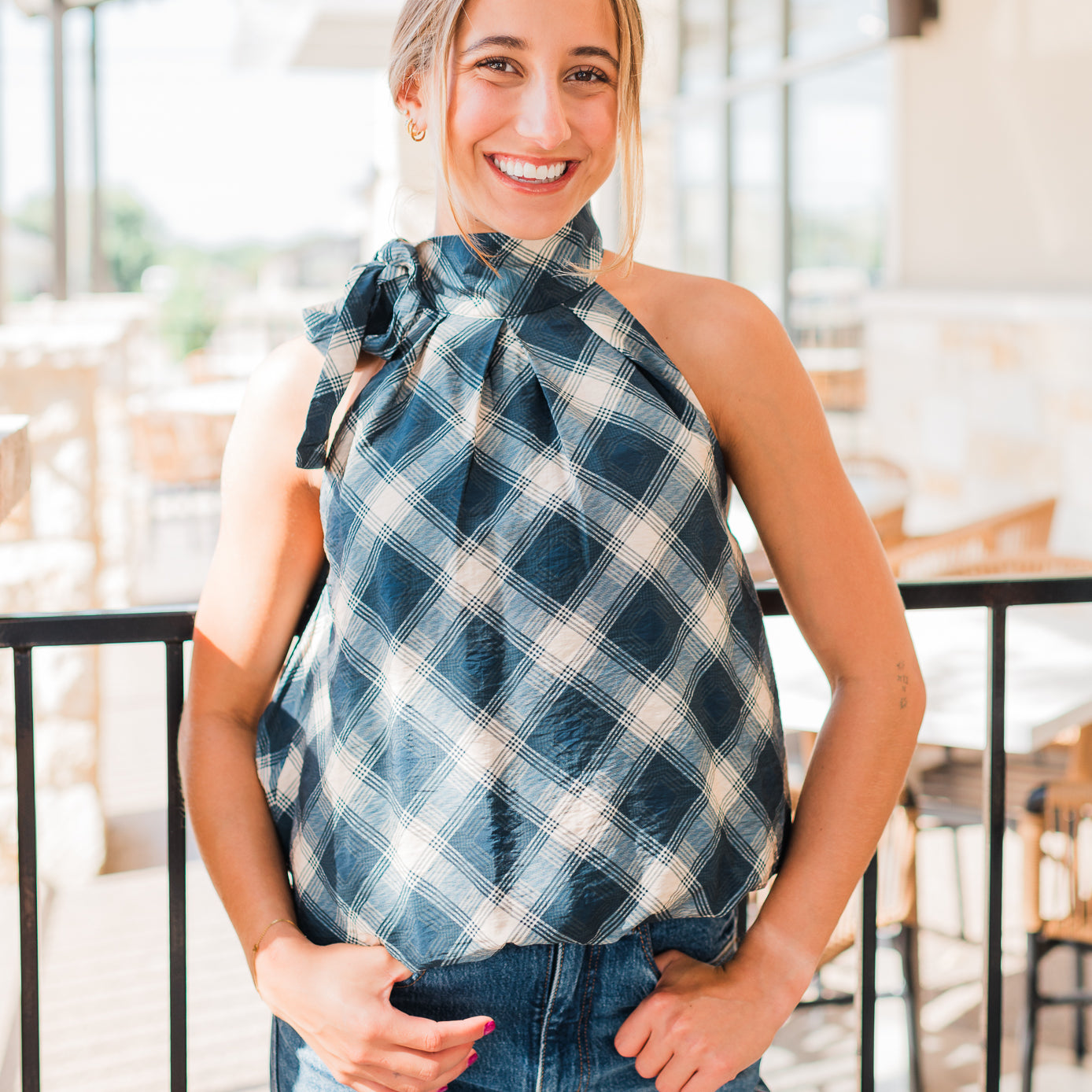 Audrey Top | Navy Plaid