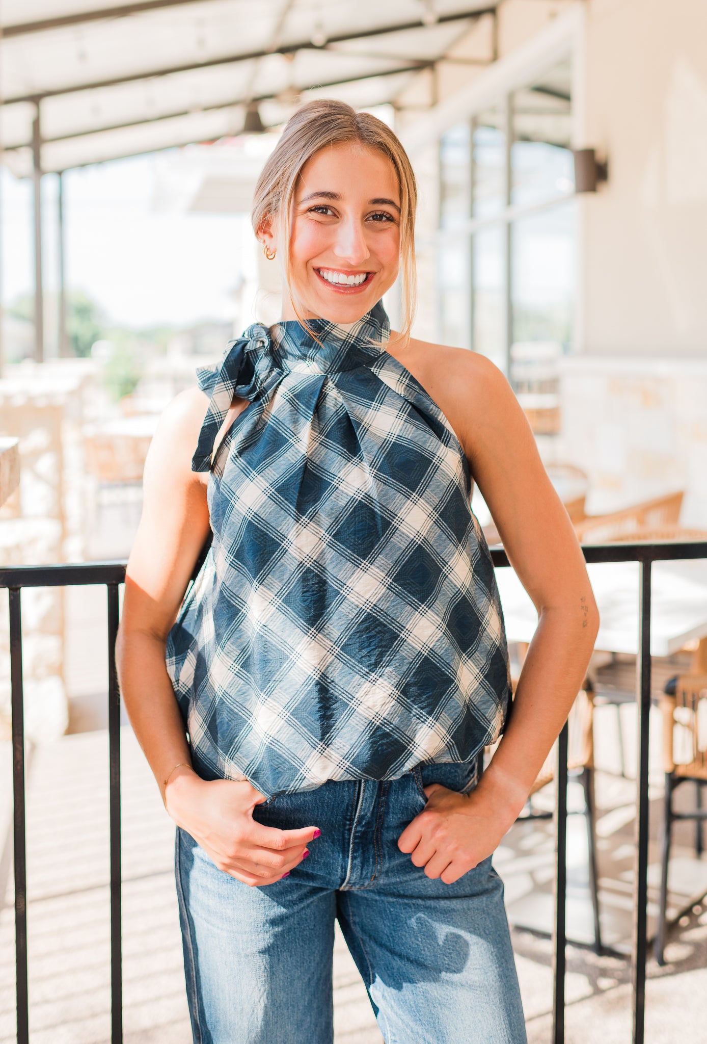 Audrey Top | Navy Plaid