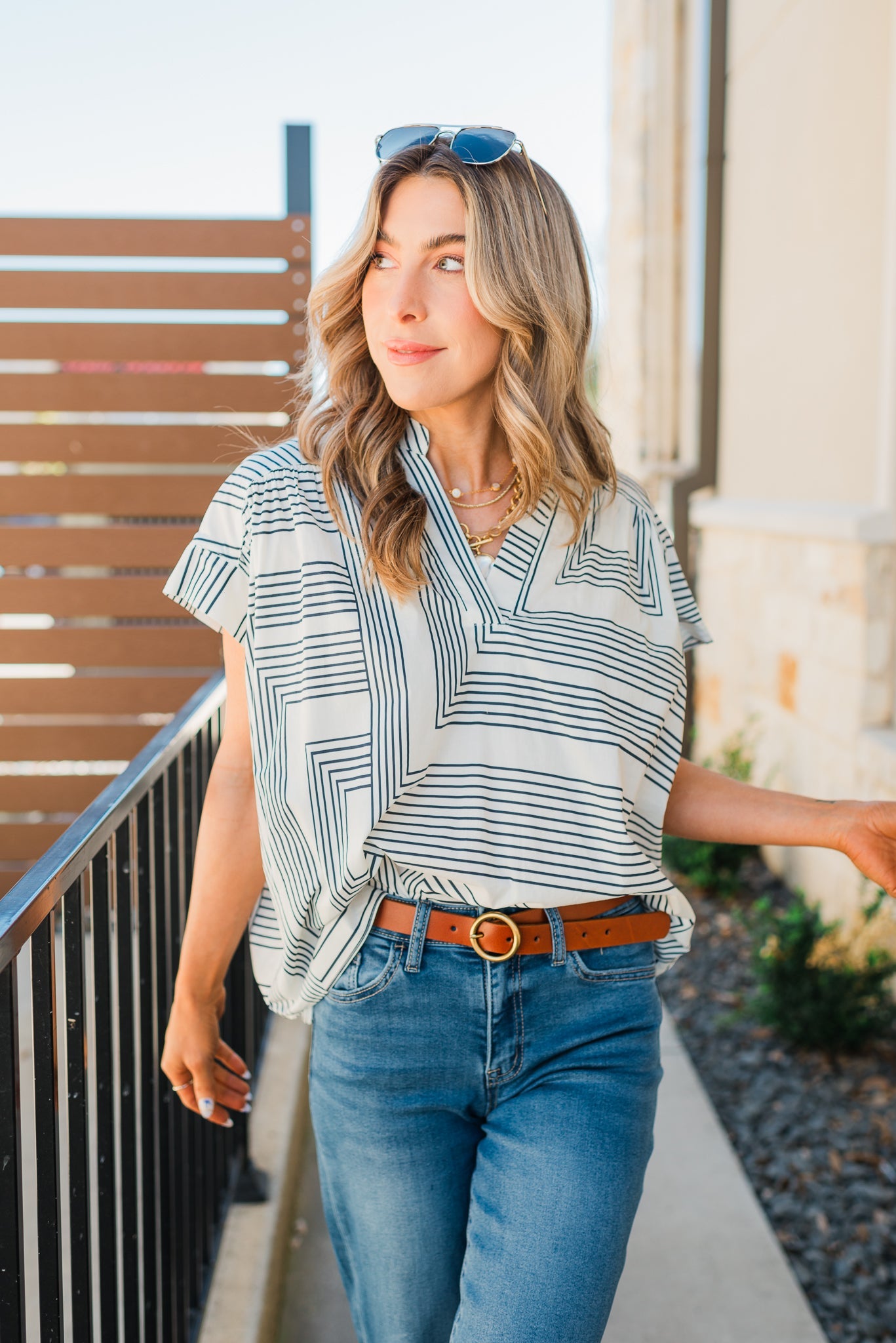 Boardwalk Top | Navy Geometric