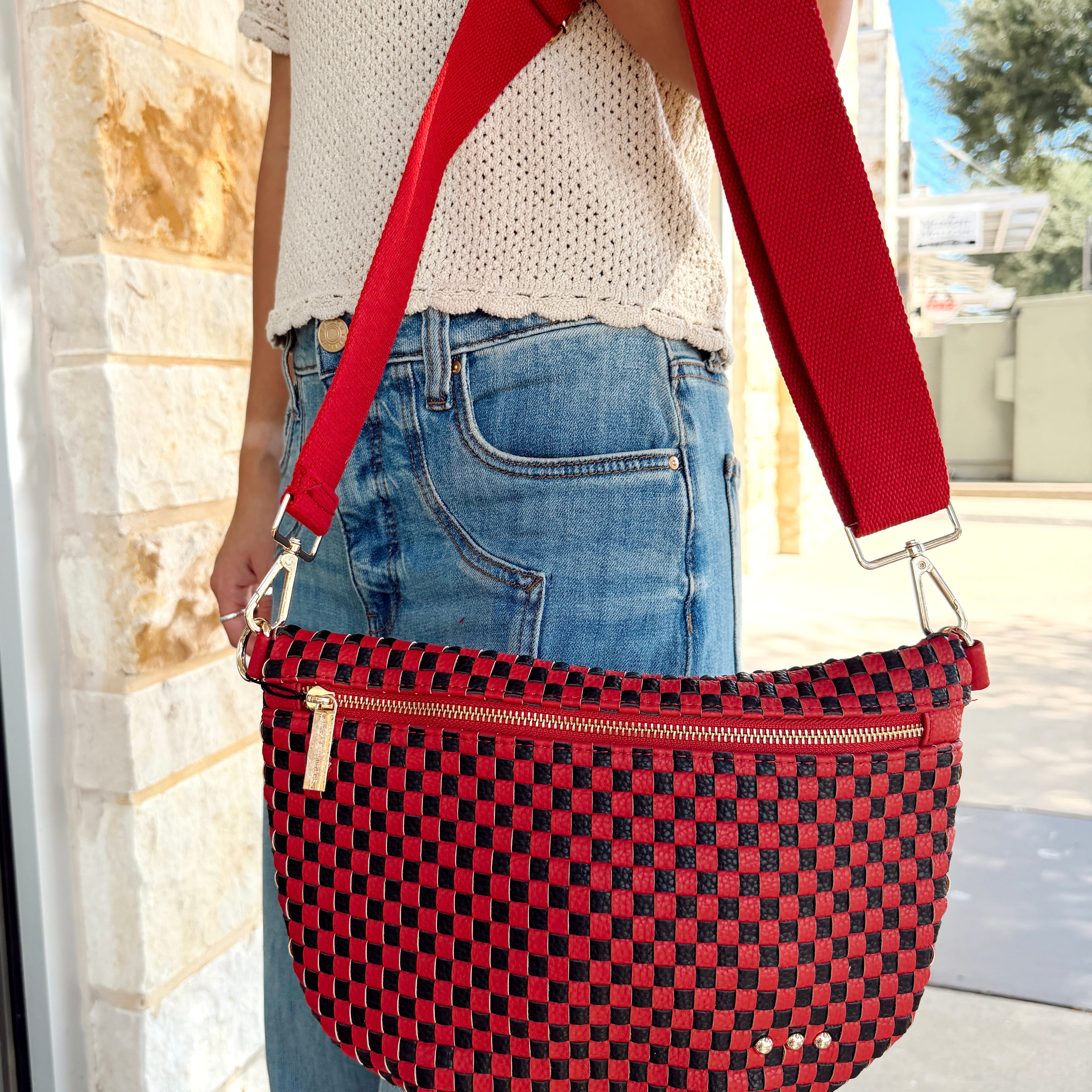 Mabry Woven Bag | Black + Red