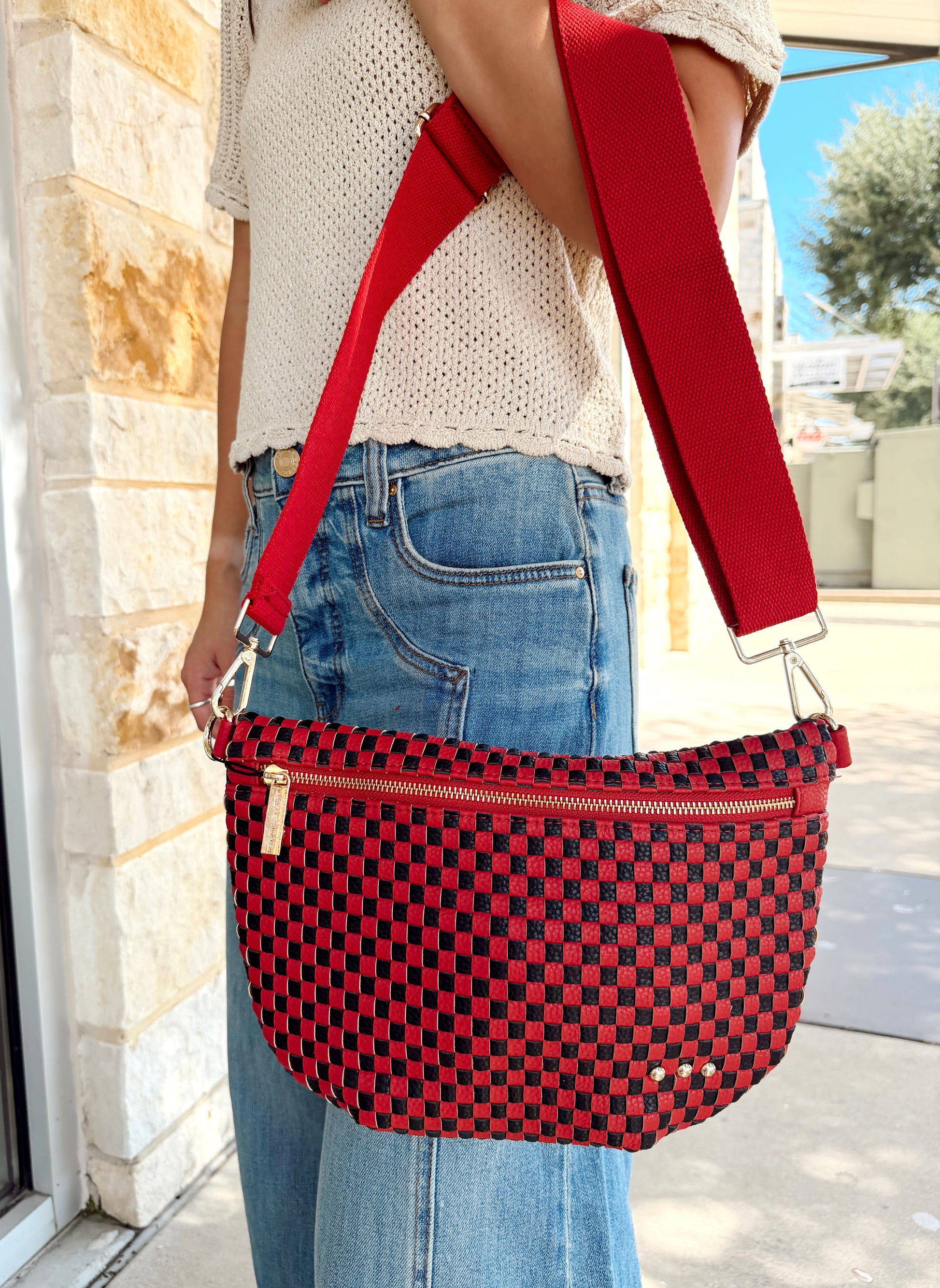Mabry Woven Bag | Black + Red