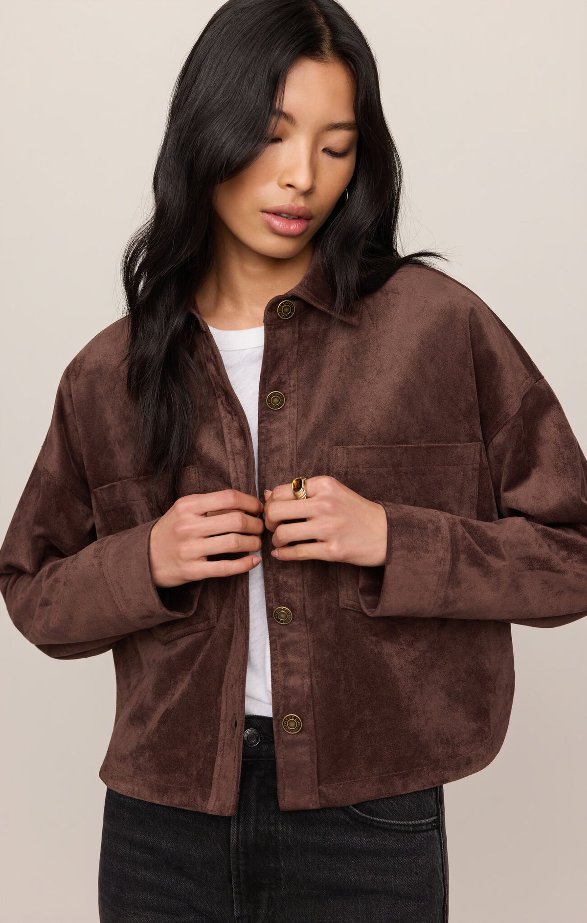Z Supply | All Day Cropped Suede Jacket | Dark Chocolate