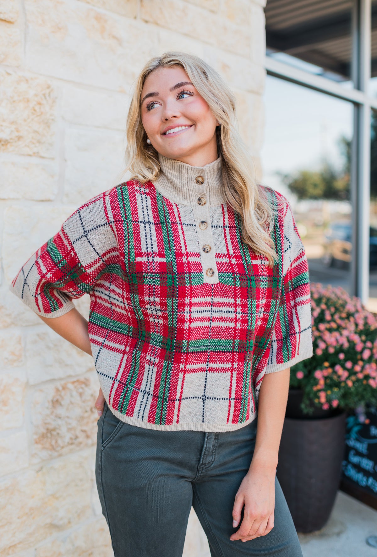 Charlie Sweater | Taupe Plaid