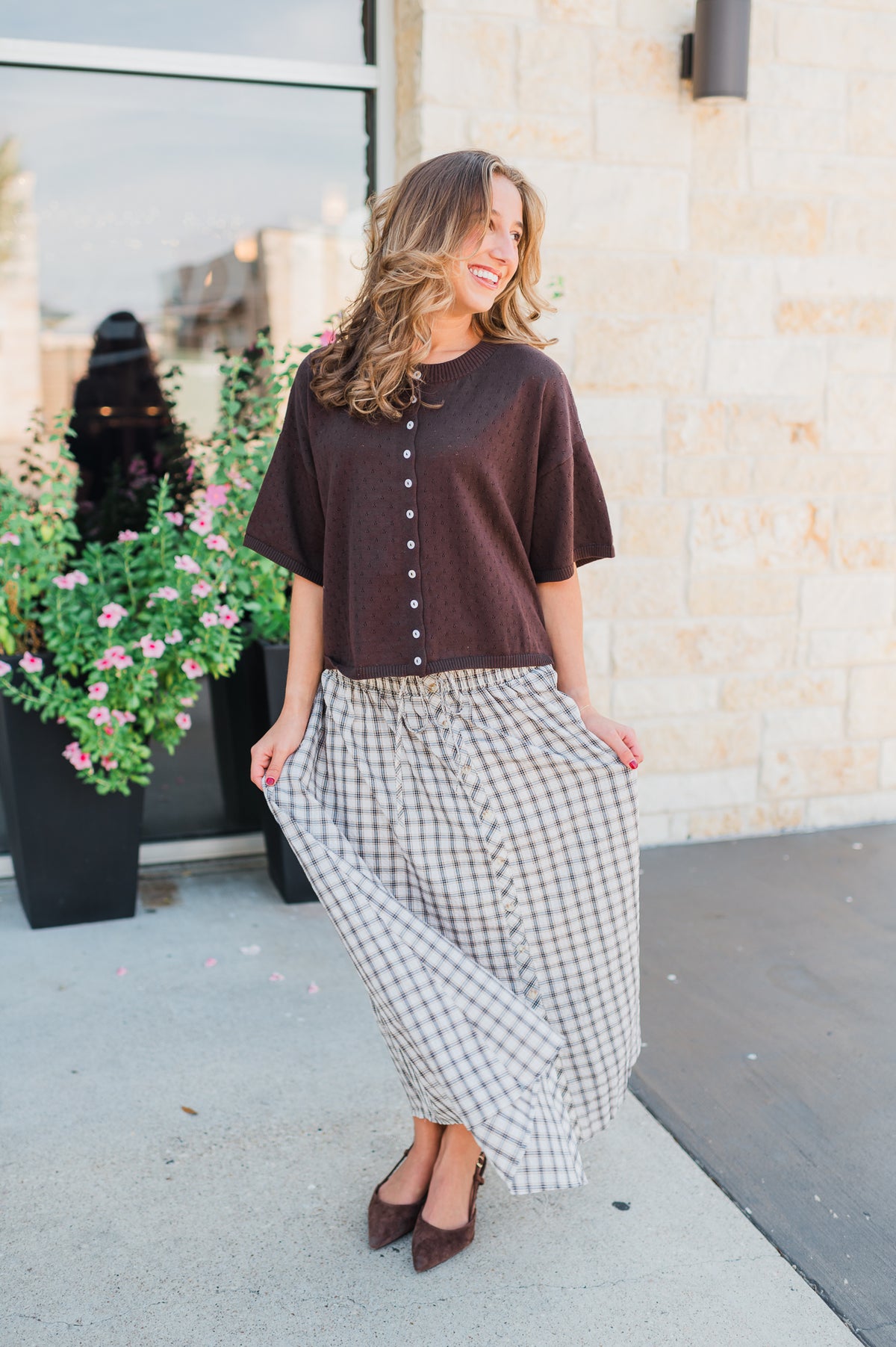 Sunday Stroll Skirt | Khaki Plaid
