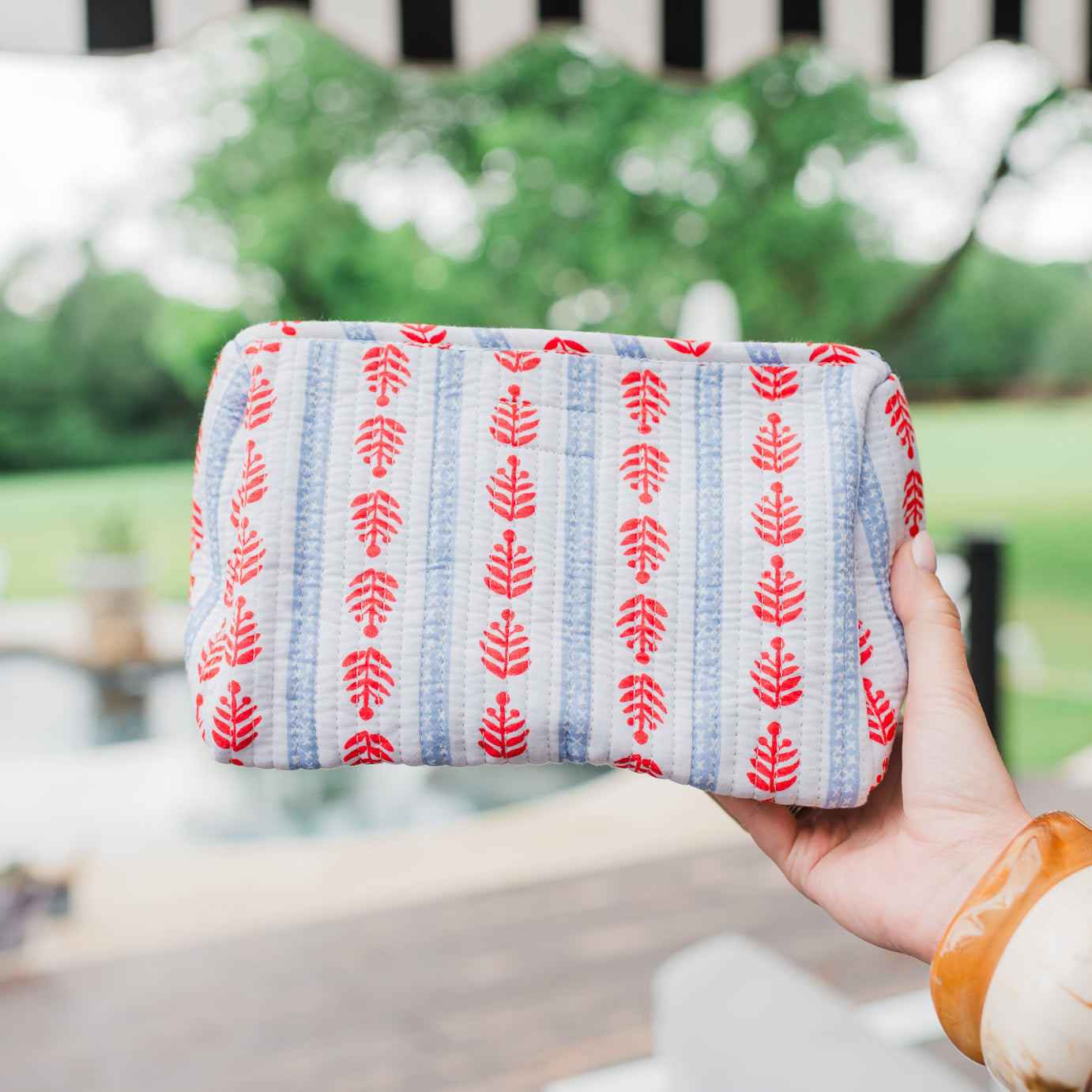 Block-Print Pouch | White + Red