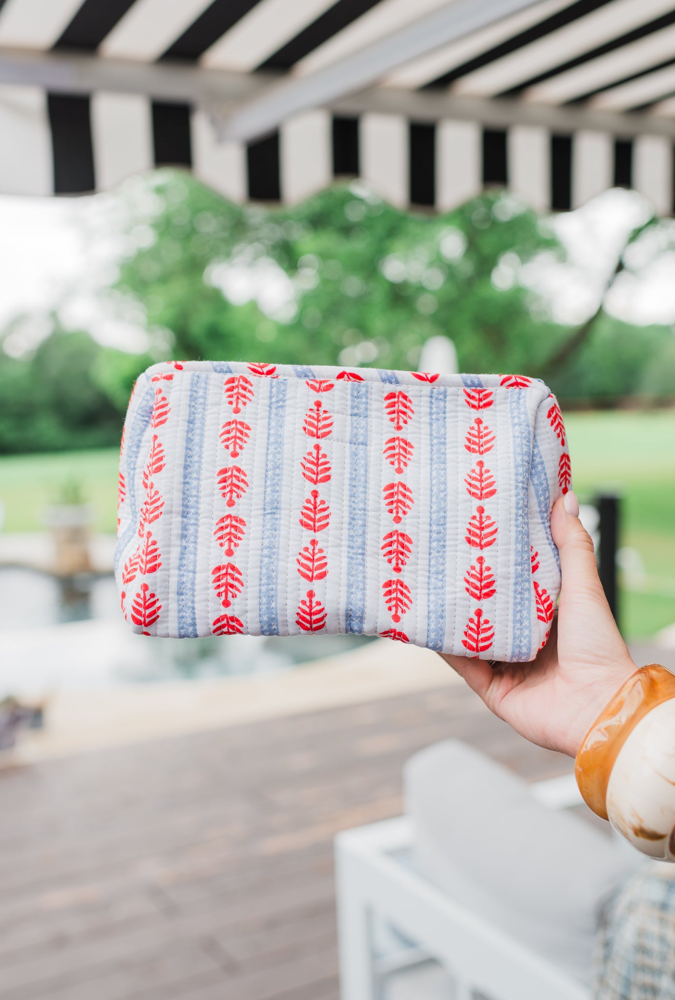 Block-Print Pouch | White + Red