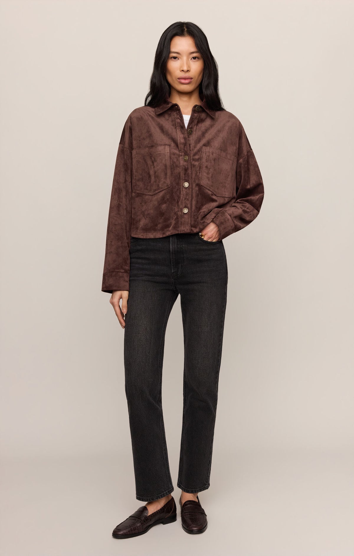 Z Supply | All Day Cropped Suede Jacket | Dark Chocolate