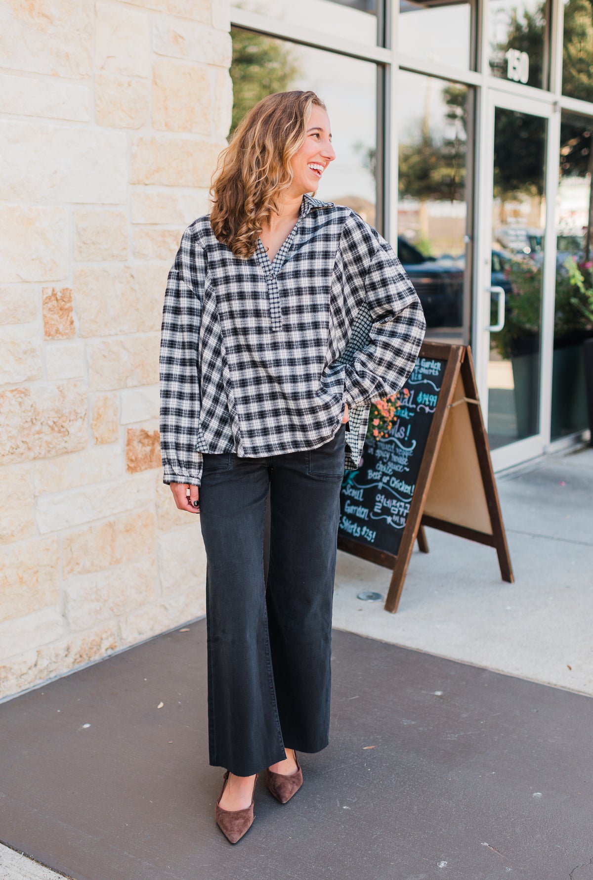 Lindsay Top | Black Plaid