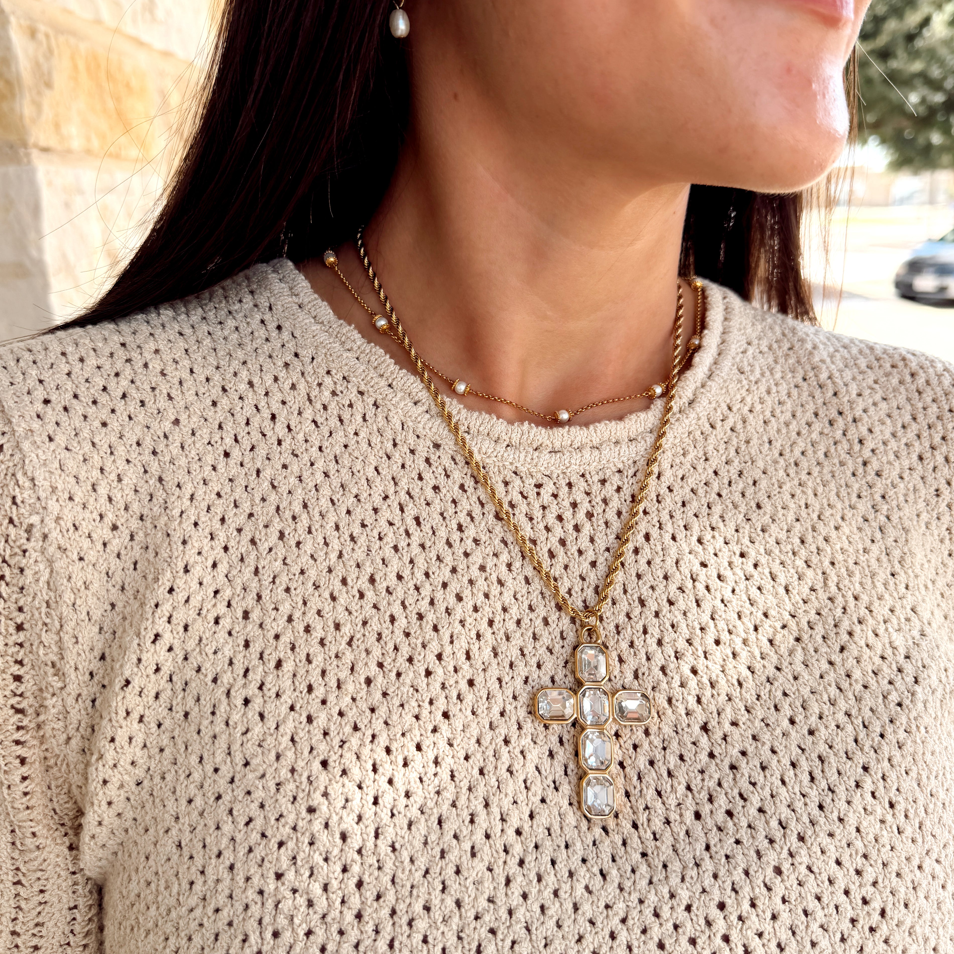 18k Gold Plated Necklace | Crystal Cross
