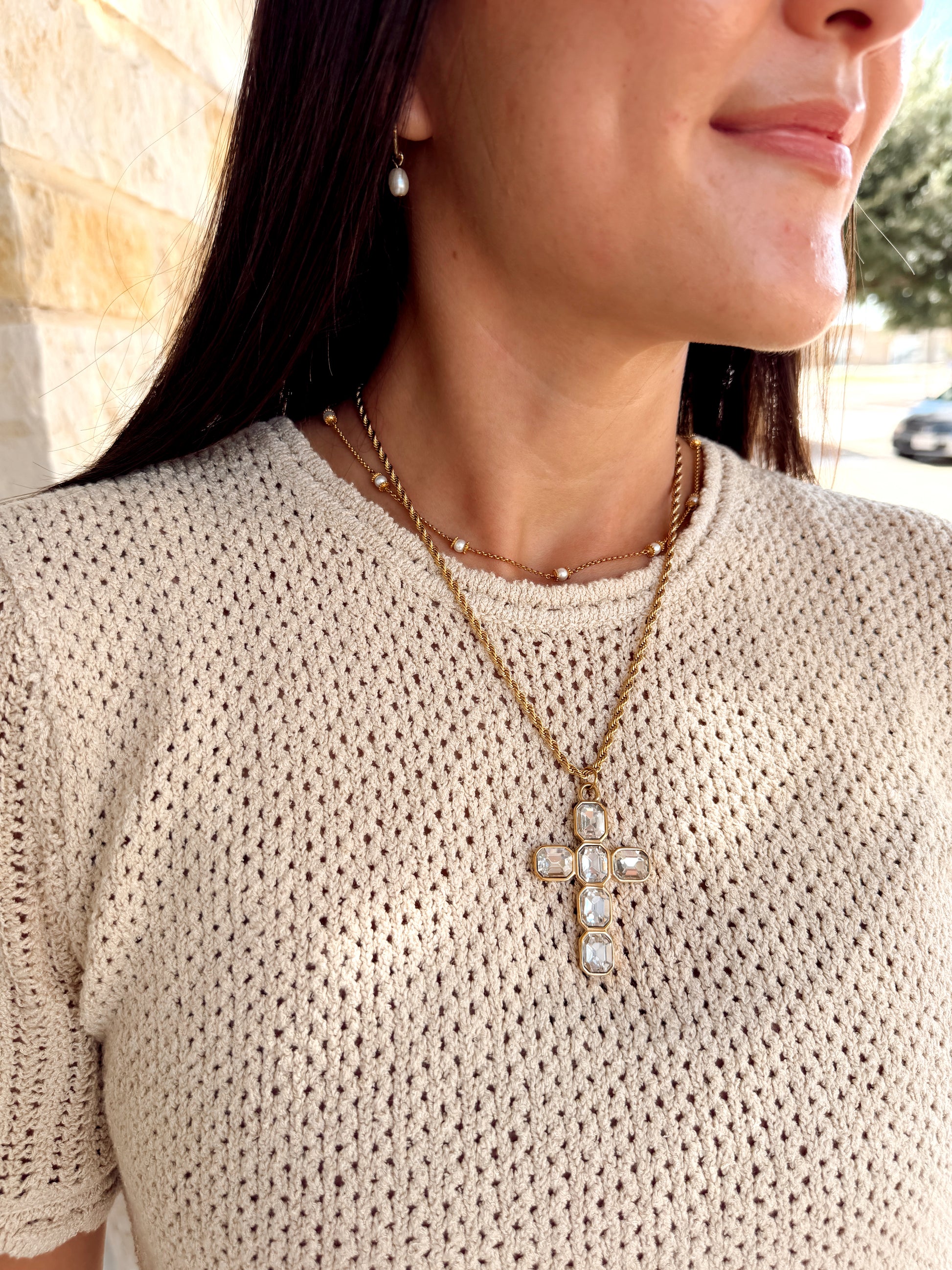 18k Gold Plated Necklace | Crystal Cross