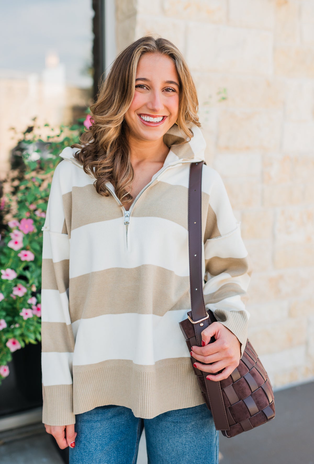 Noelle Pullover | Taupe Rugby Stripe
